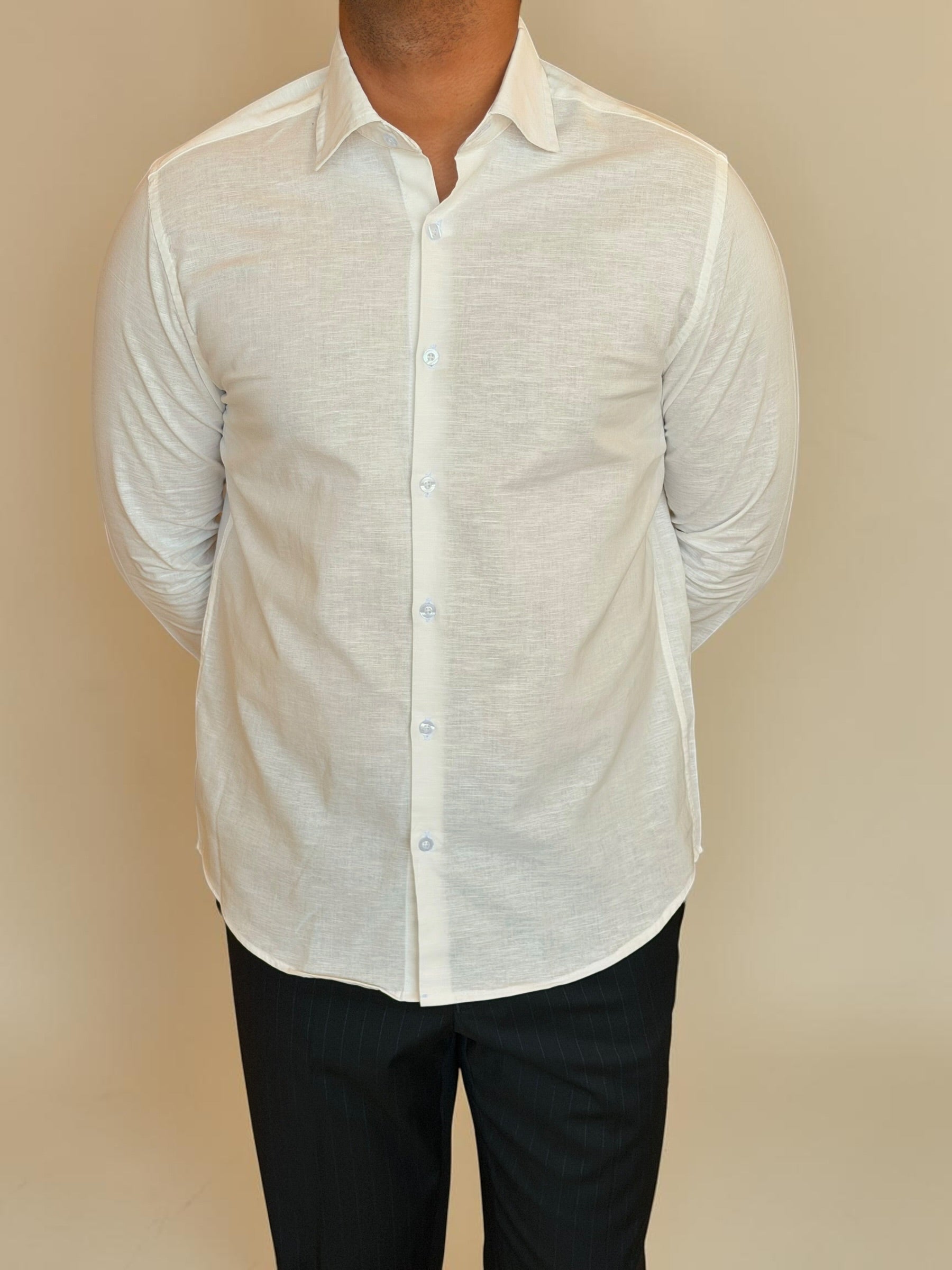 Spread collar pure linen chemise- Off white