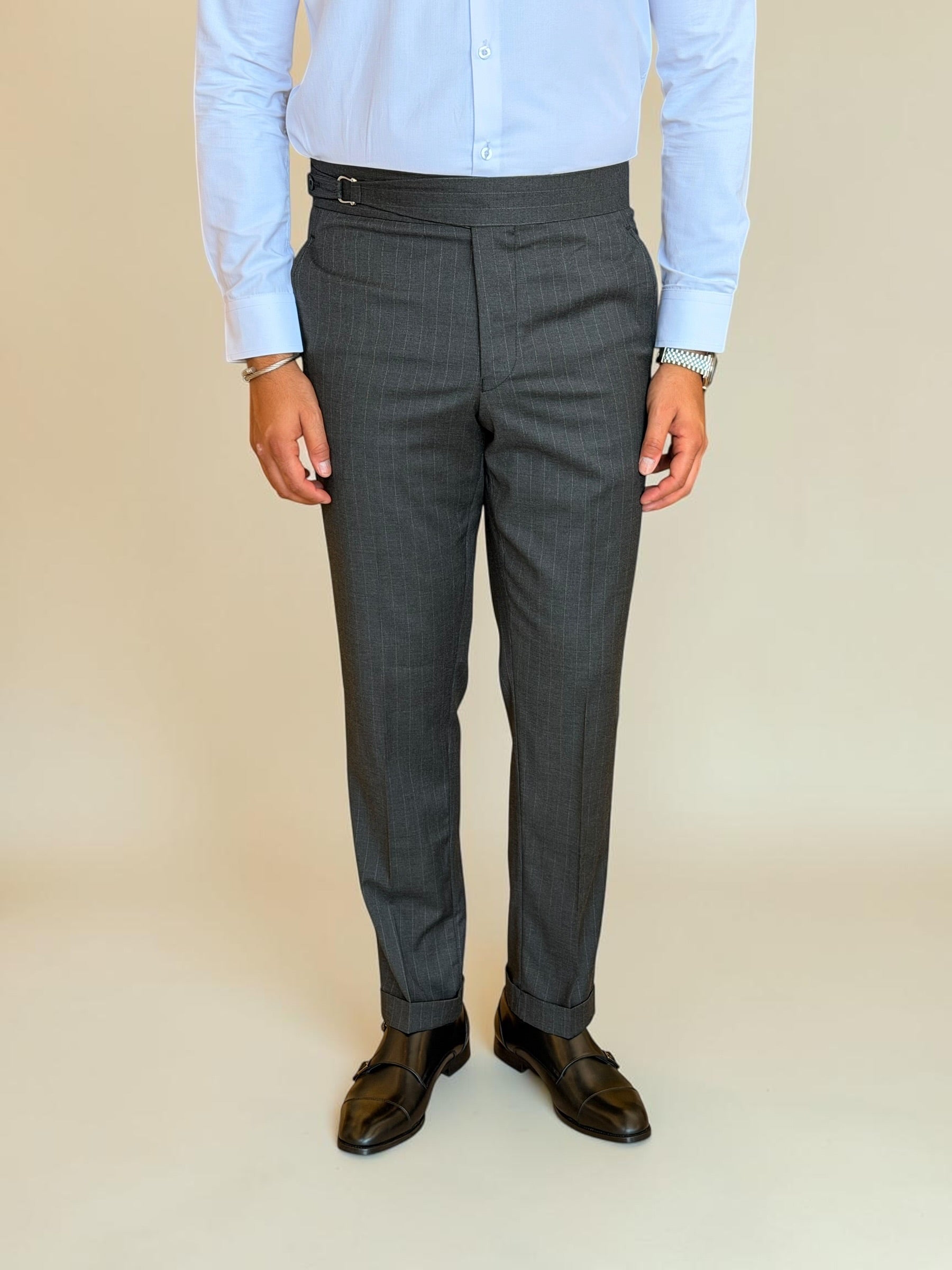 One side stripe gurkha trousers - Dark Gray