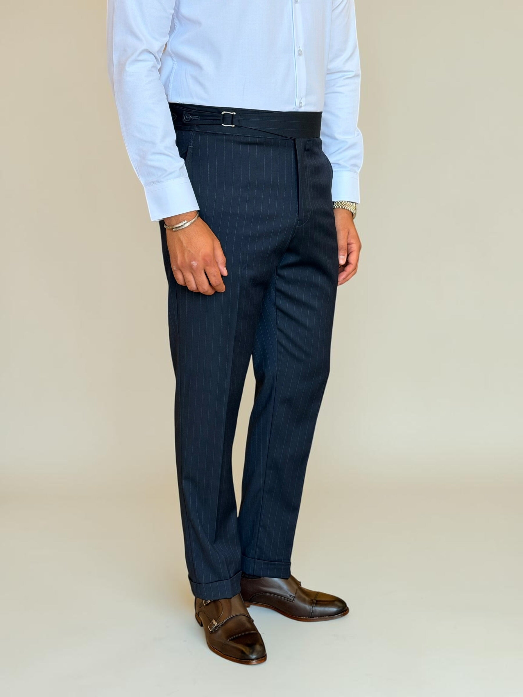 One side stripe gurkha trousers - Navy