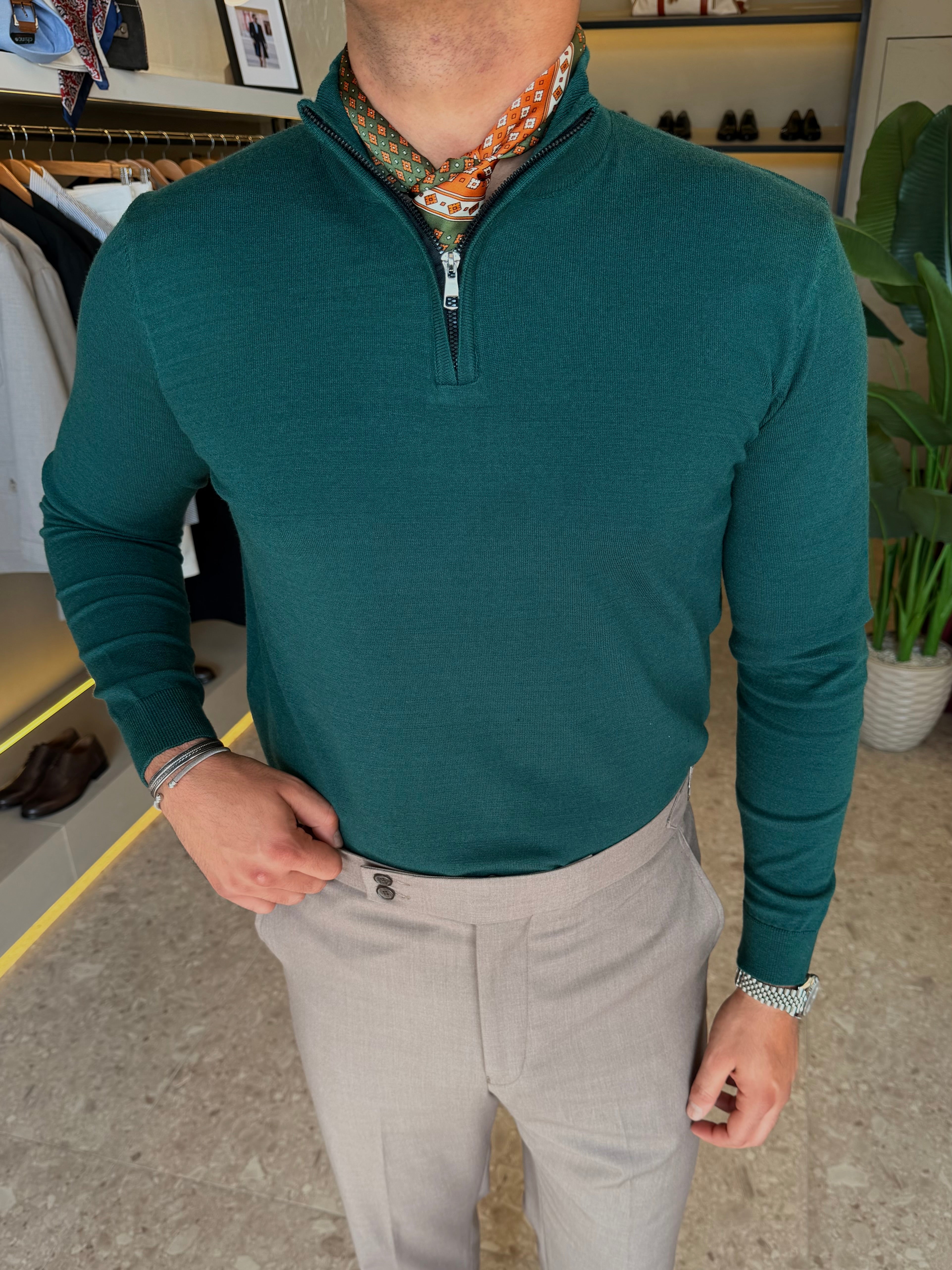 Knitwear Quarter zipper - Green