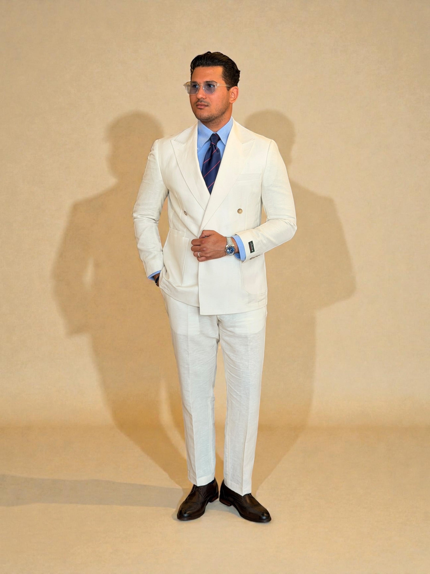 Pure linen double breasted suit - Off white