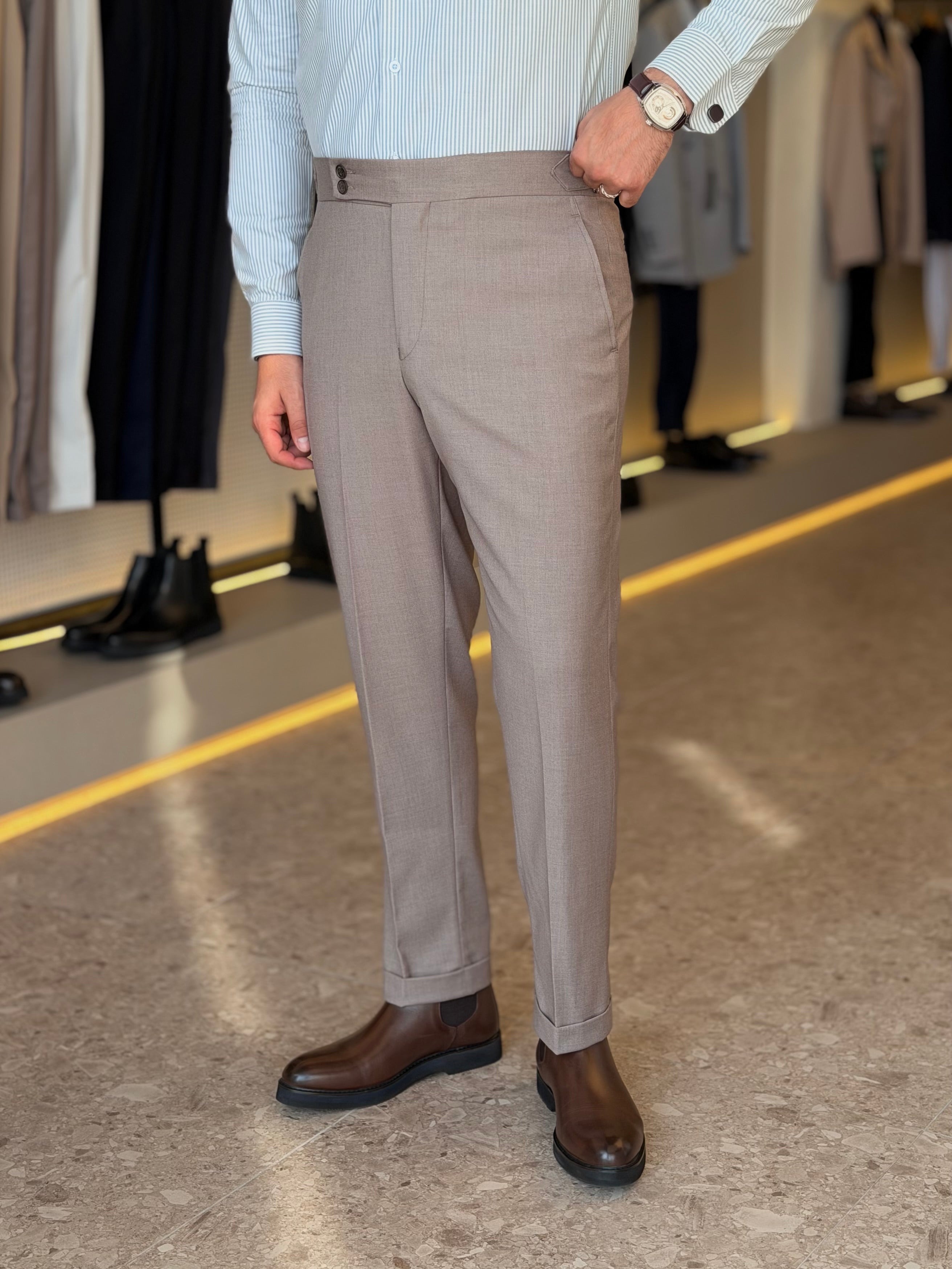 Double button chino trouser - Cacao