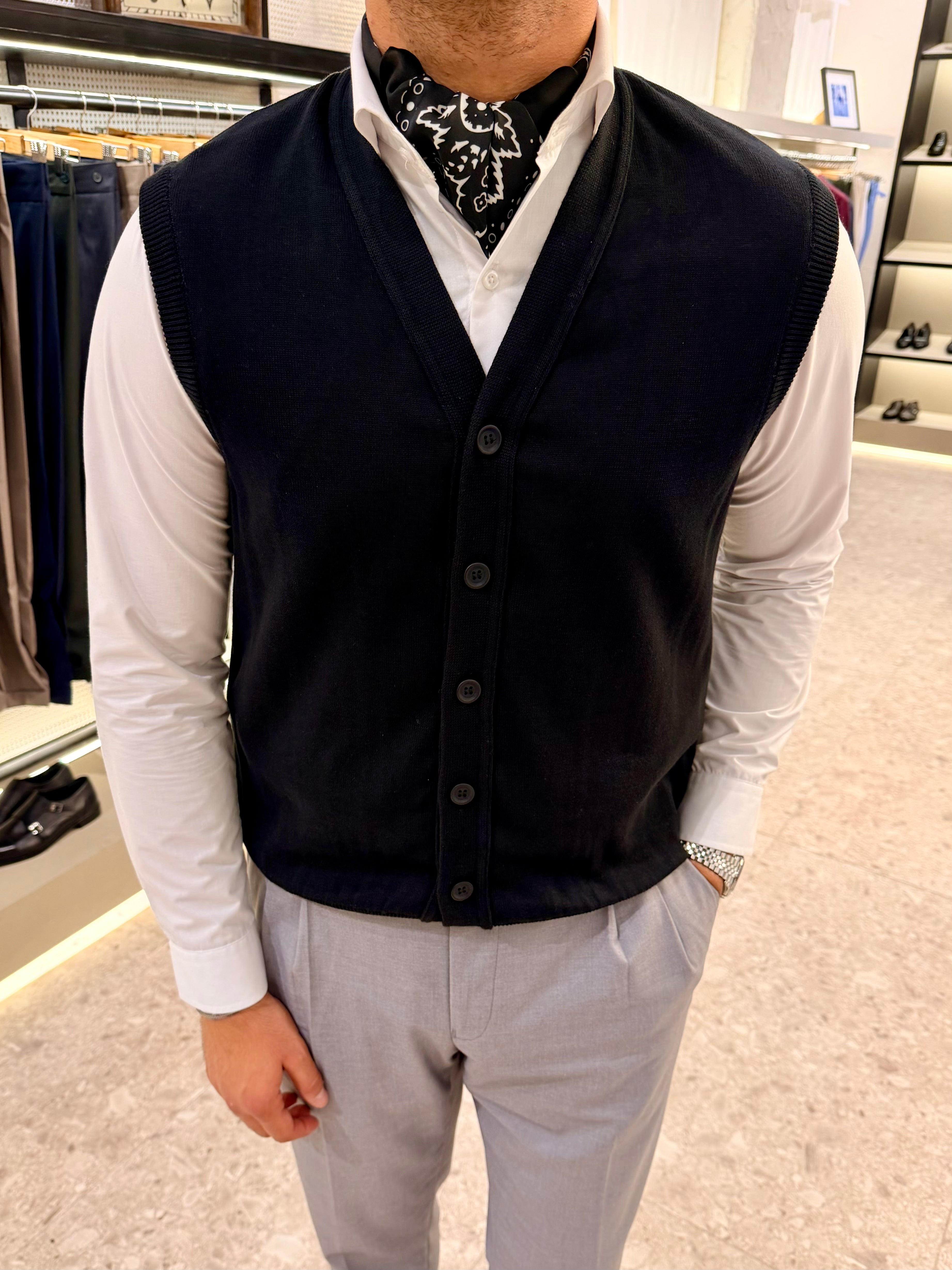 Knitted Button Vest - Black