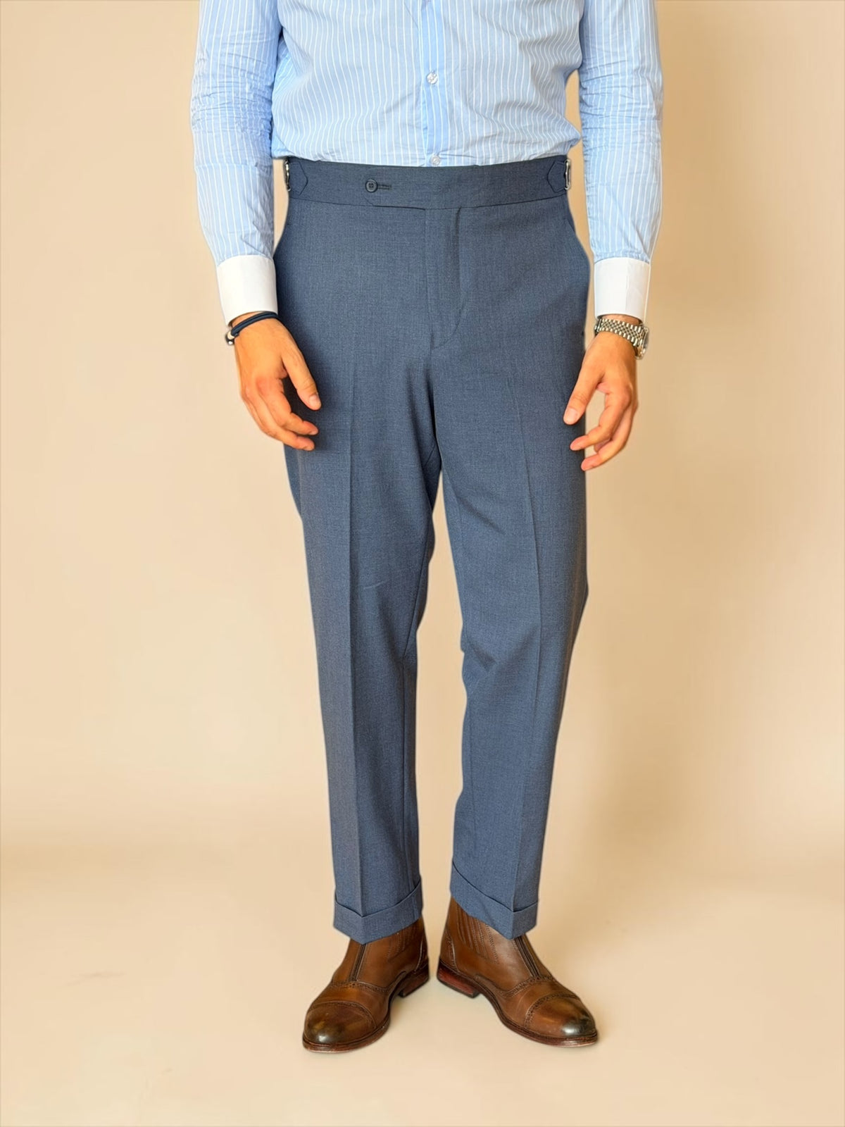 One side stripe gurkha trousers - Blue