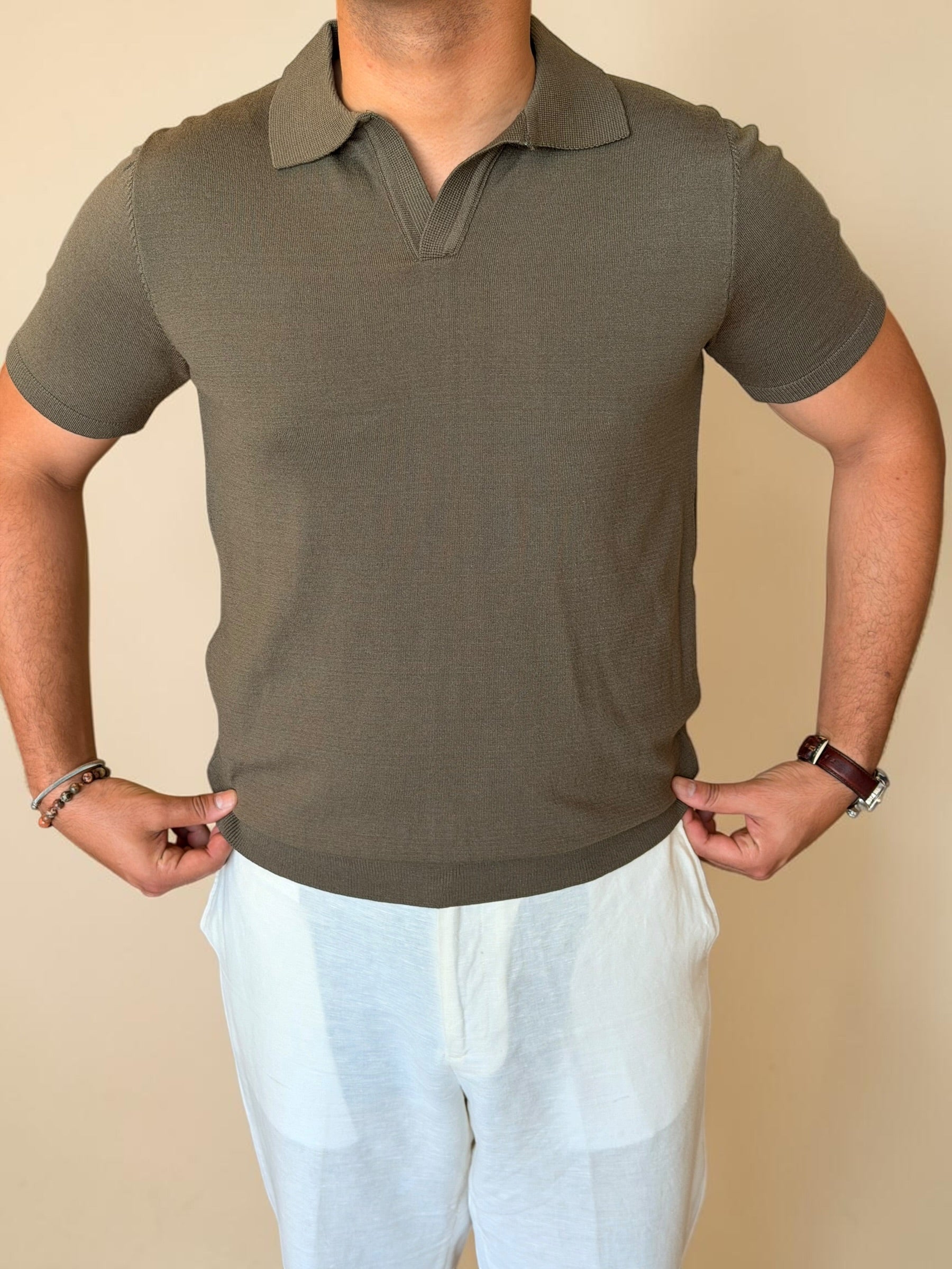 Polo-V knitwear - Olive