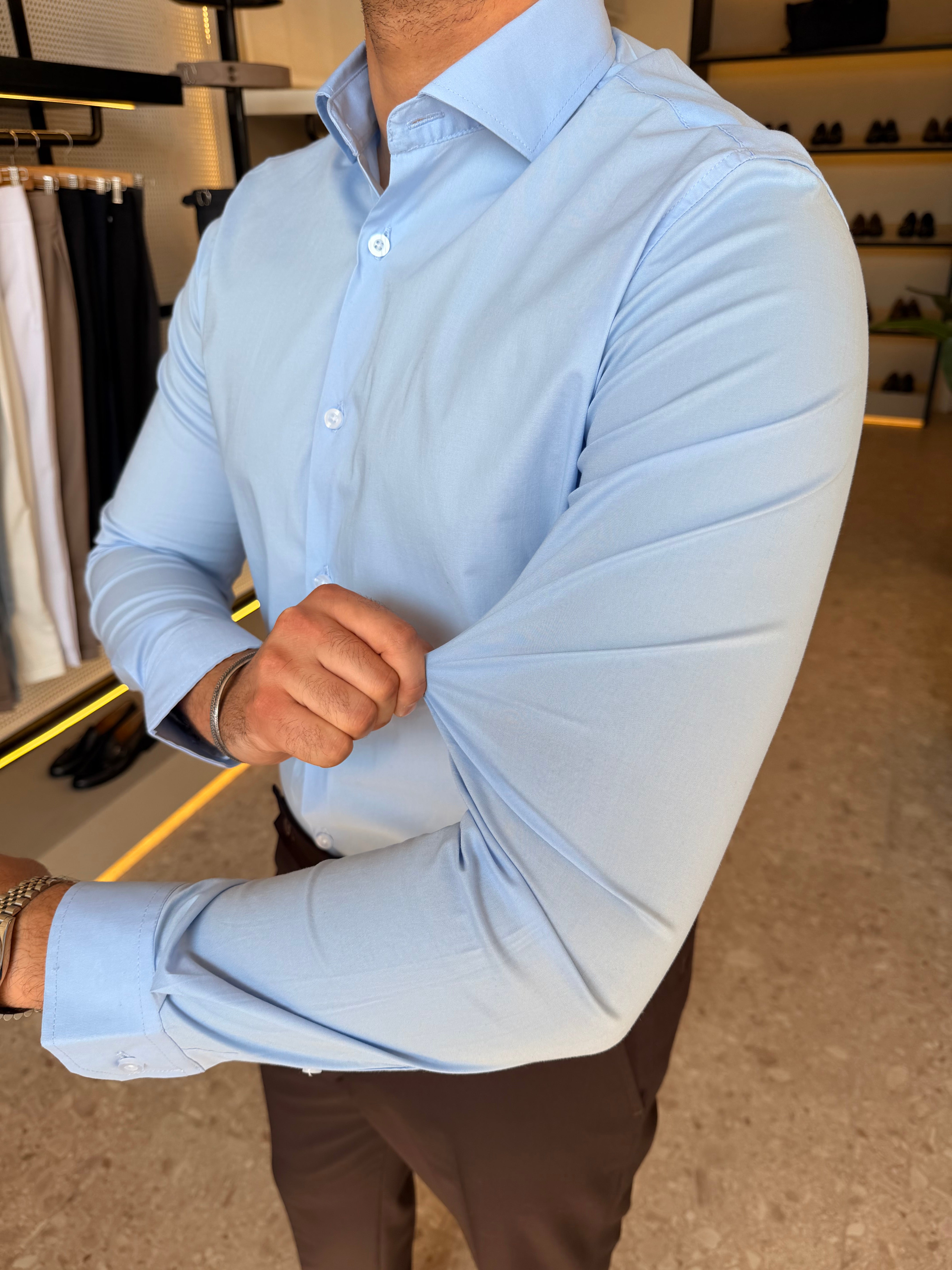 Cotton Lycra spread shirt - baby blue