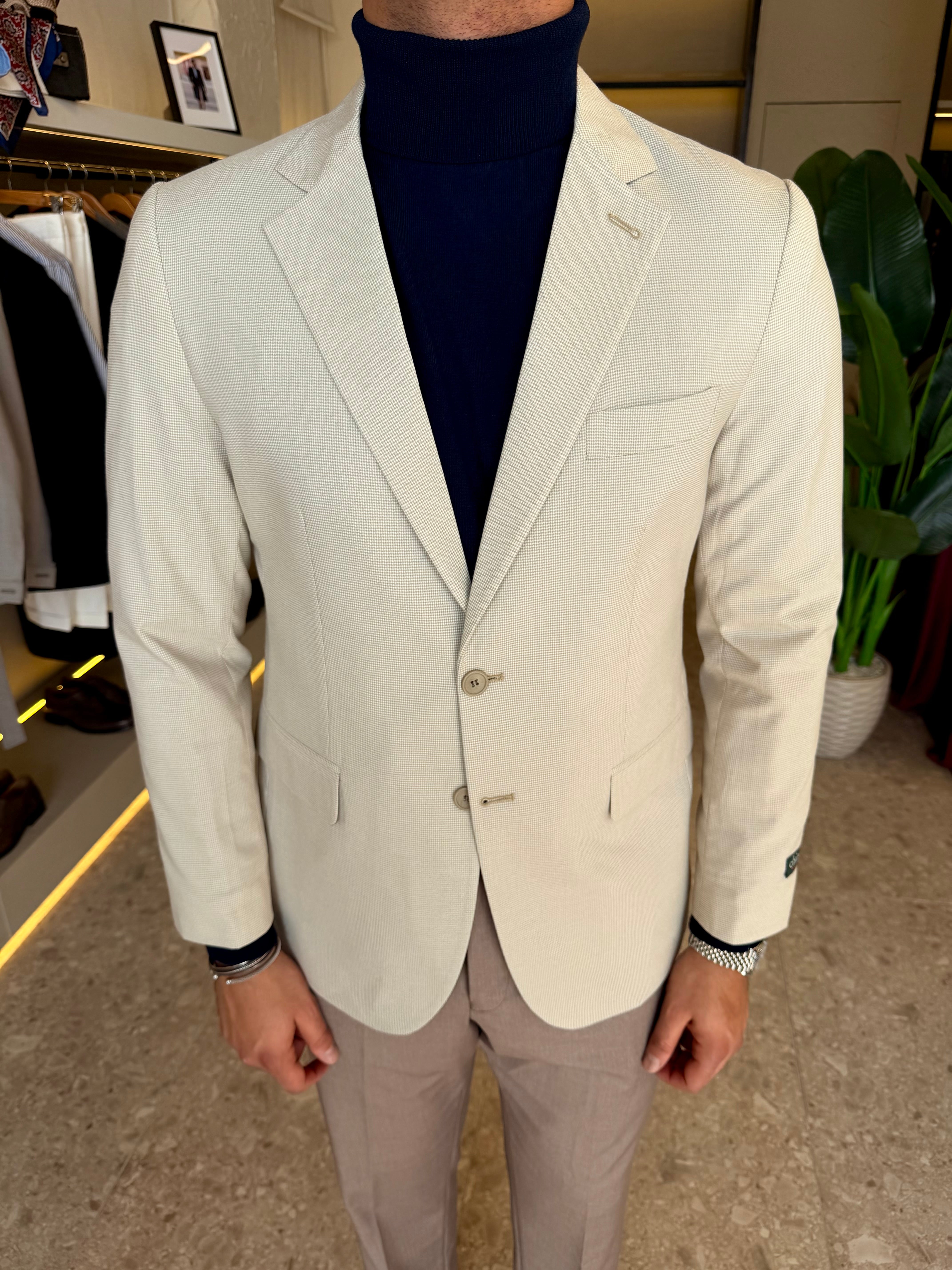 Houndstooth Tailored Blazer - Beige