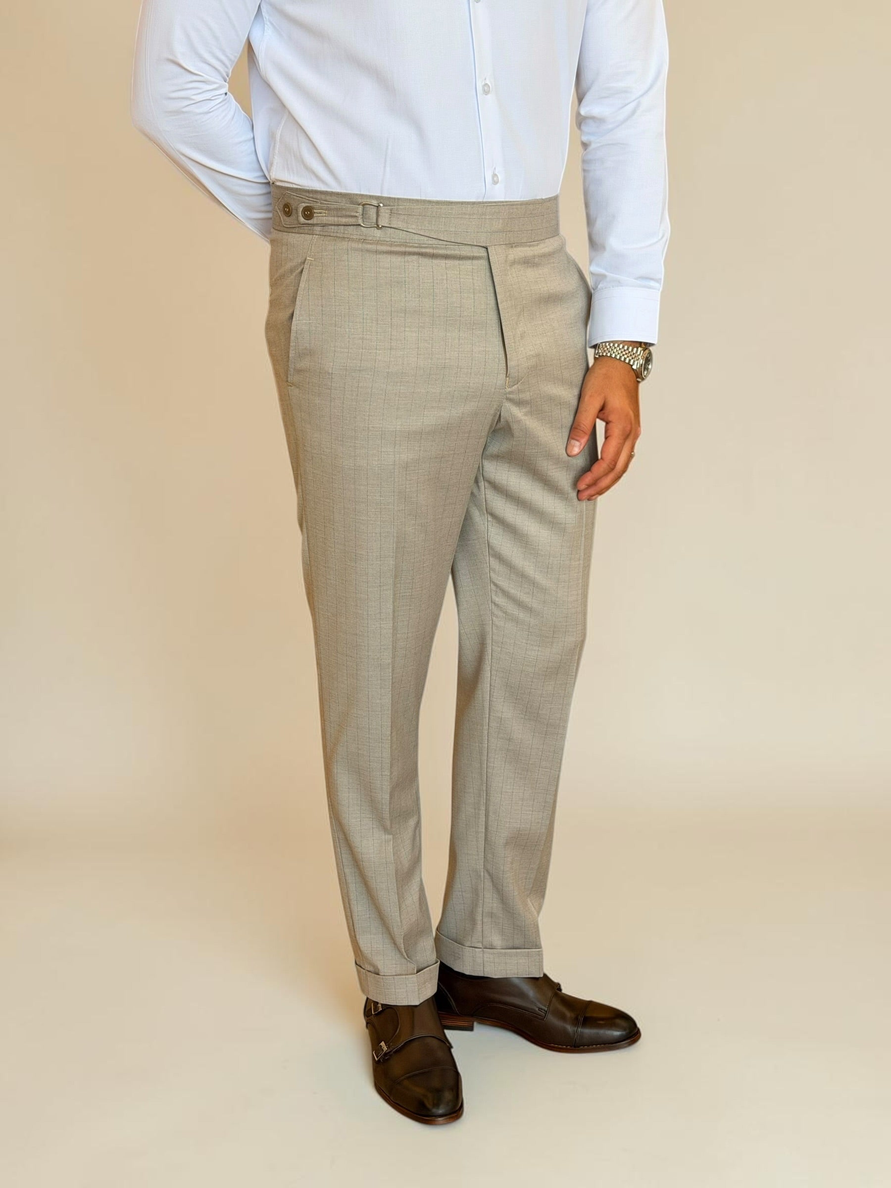 One side stripe gurkha trousers - beige