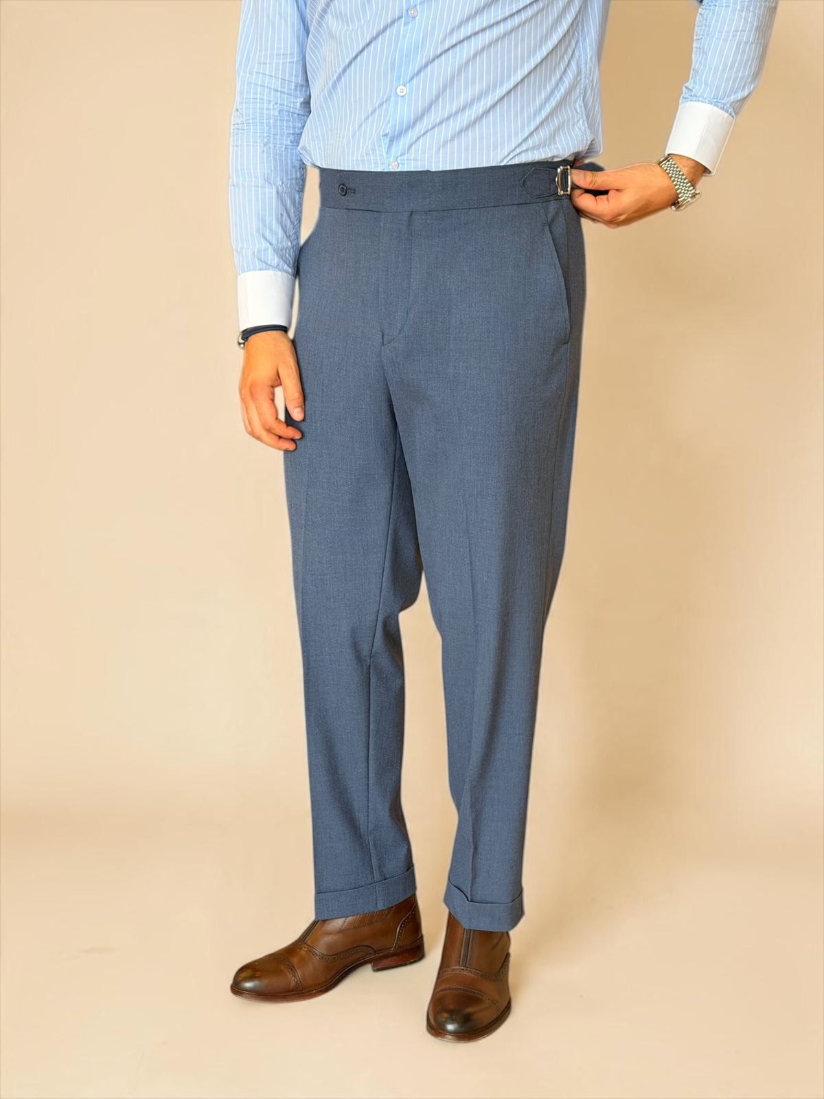 One side stripe gurkha trousers - Blue