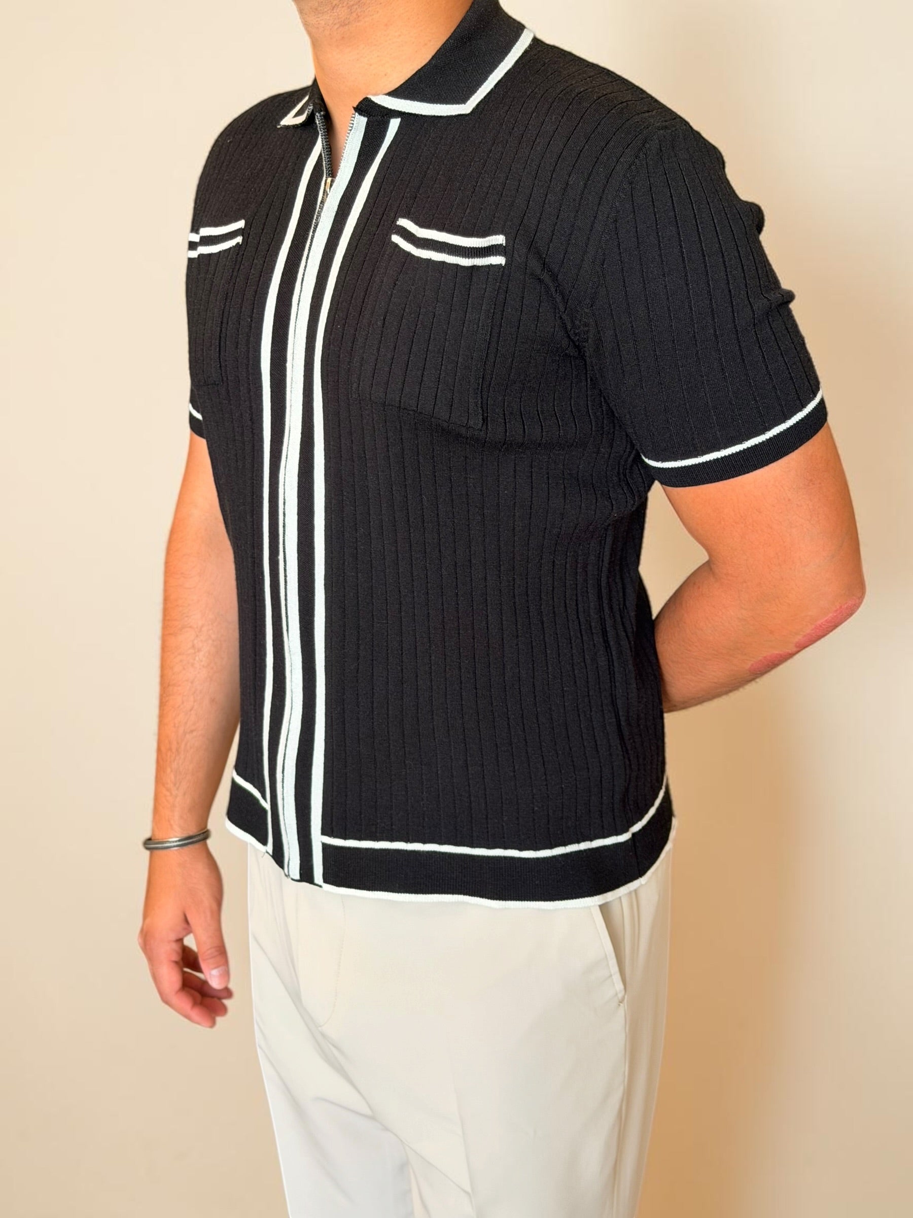 Zipper knitted polo - Black