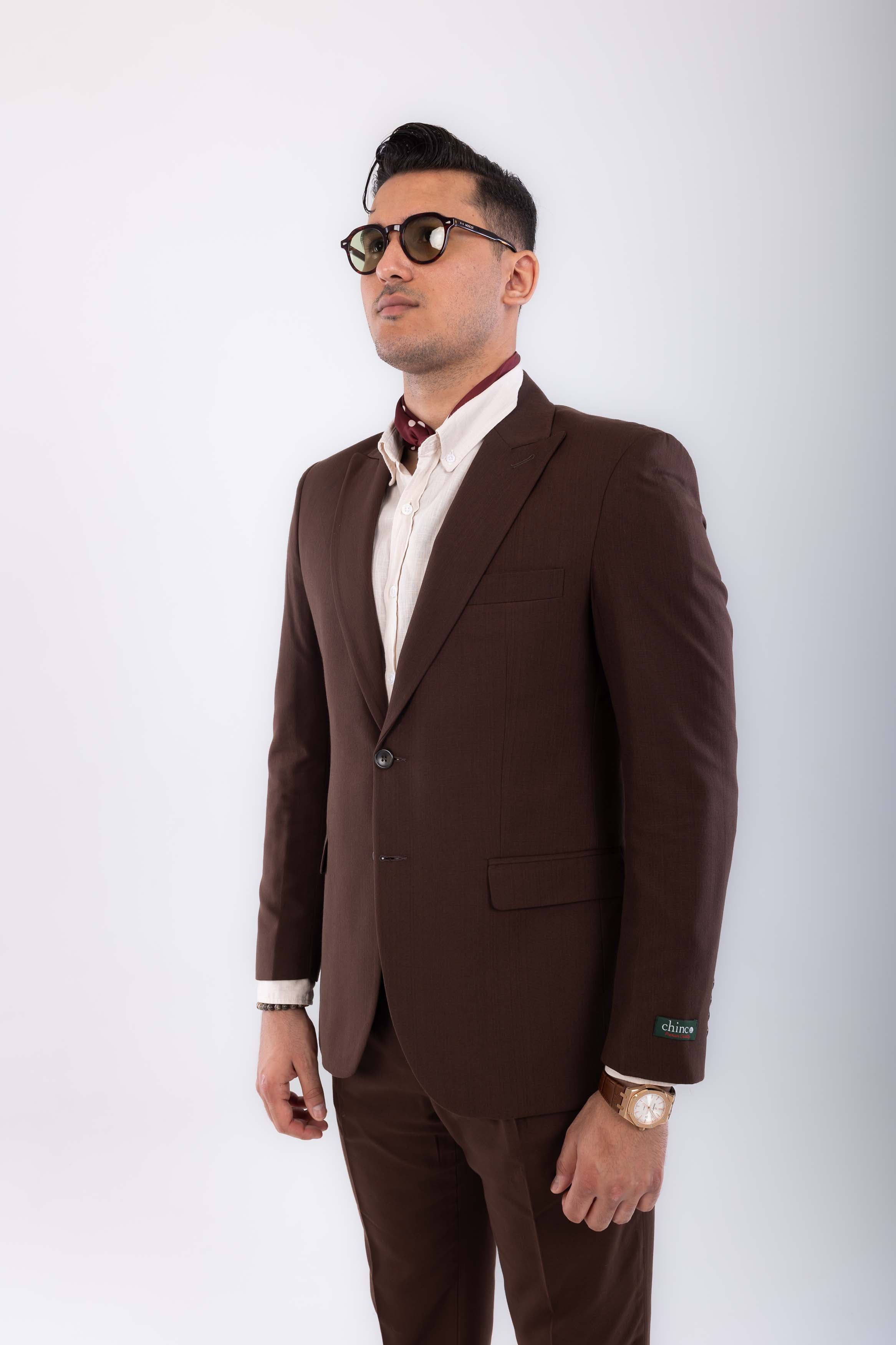 Linen peak lapel blazer-Brown