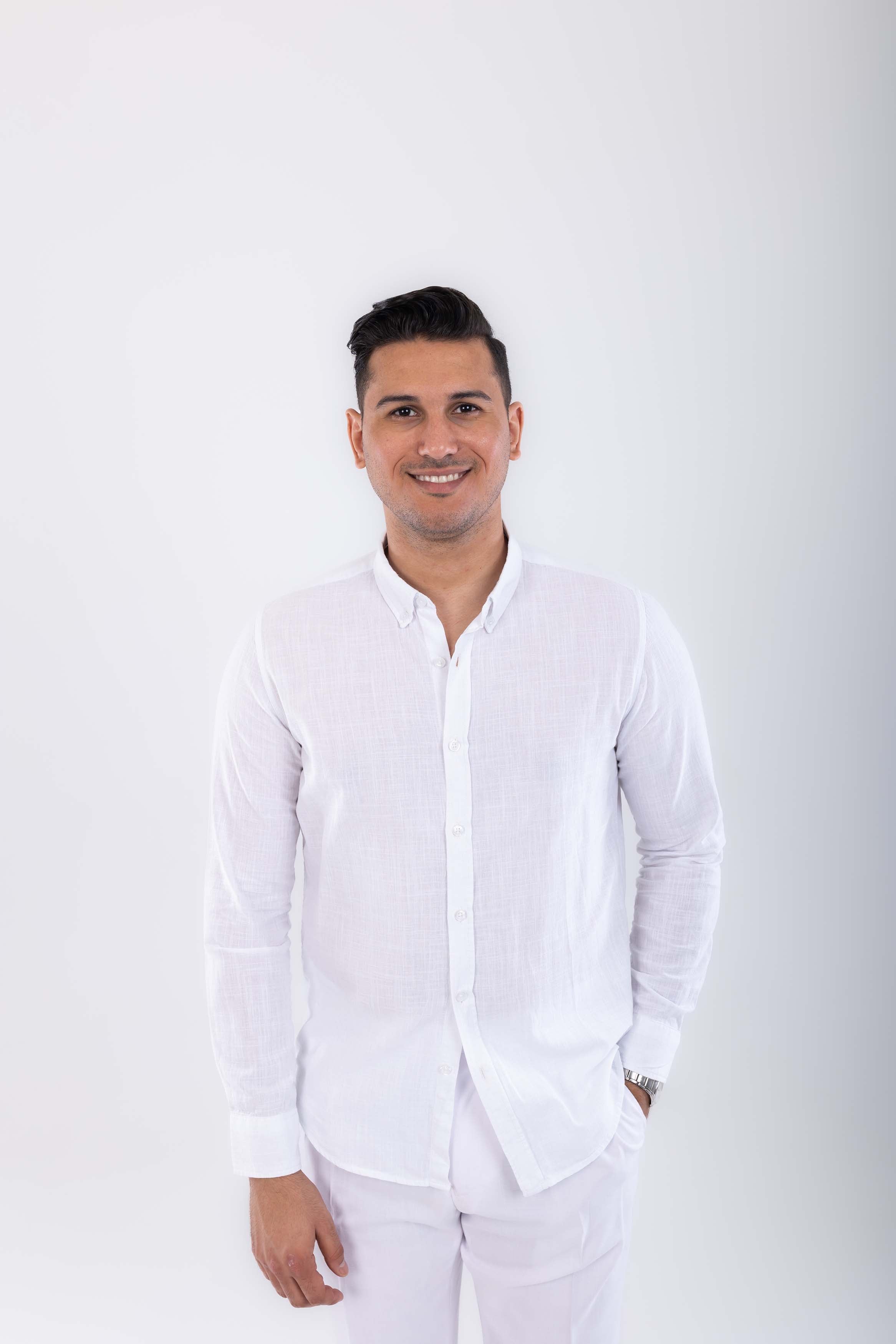 regular fit button down collar linen sleeve long-White
