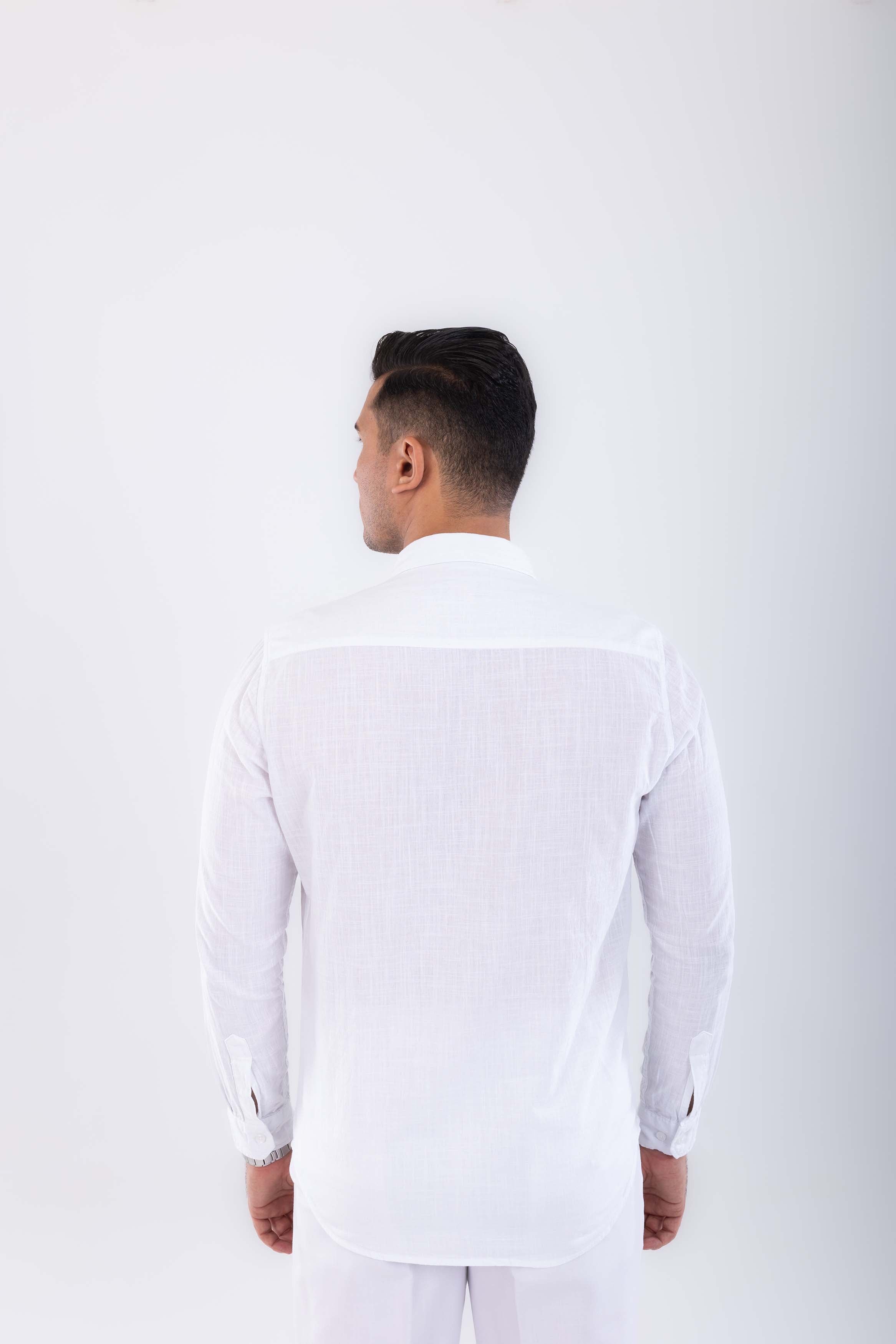 regular fit button down collar linen sleeve long-White