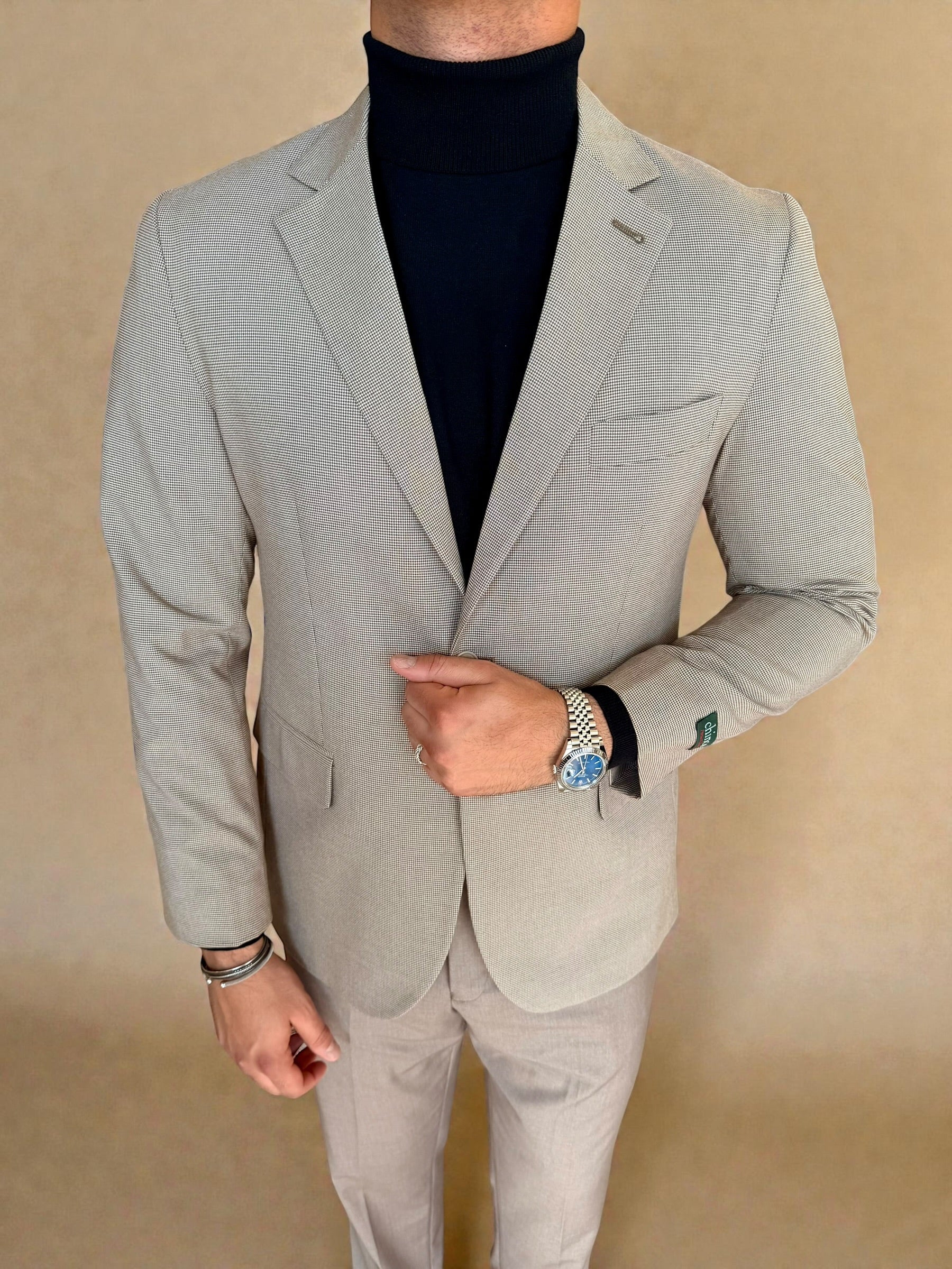 Houndstooth Tailored Blazer - Brown