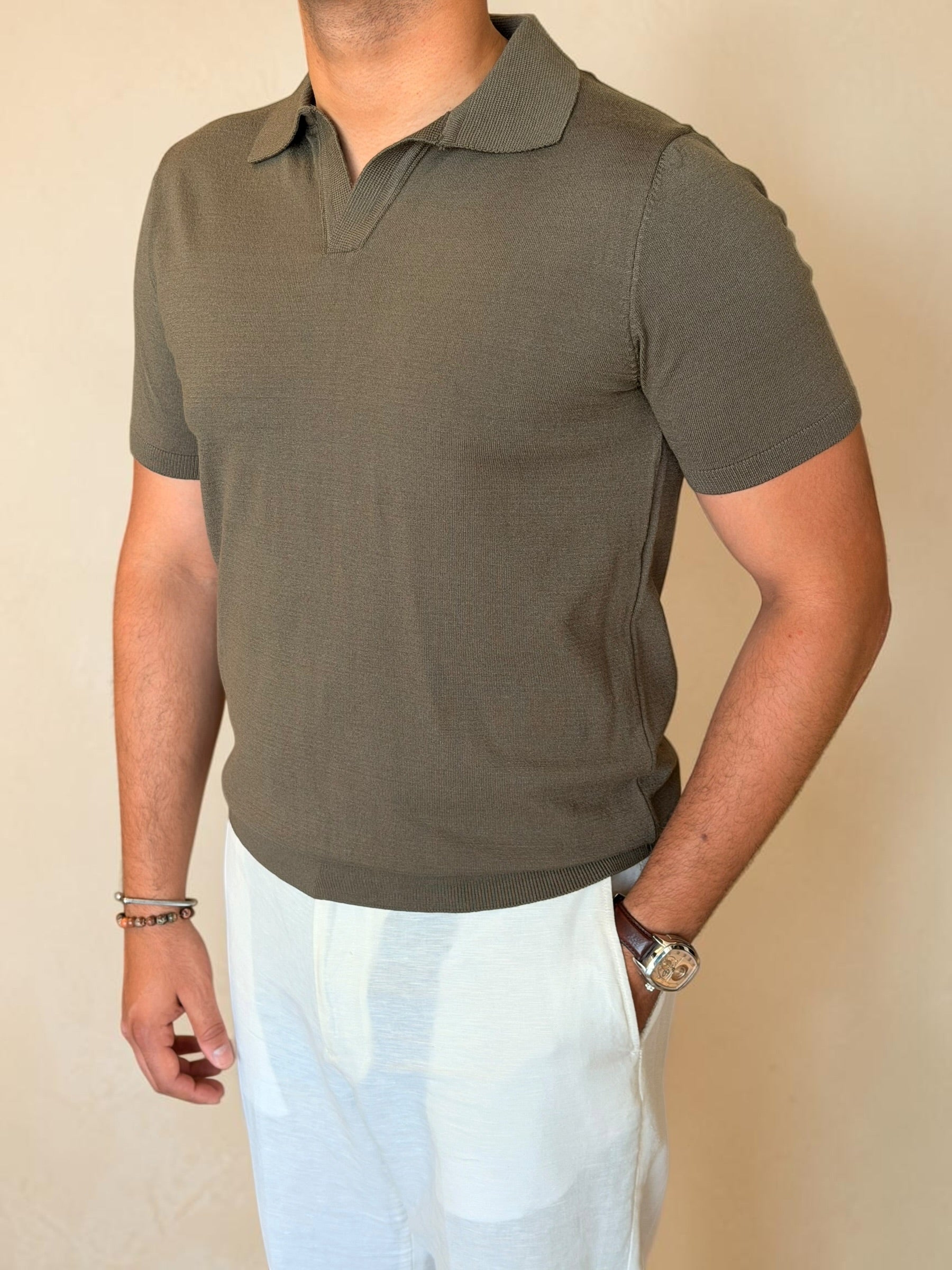 Polo-V knitwear - Olive