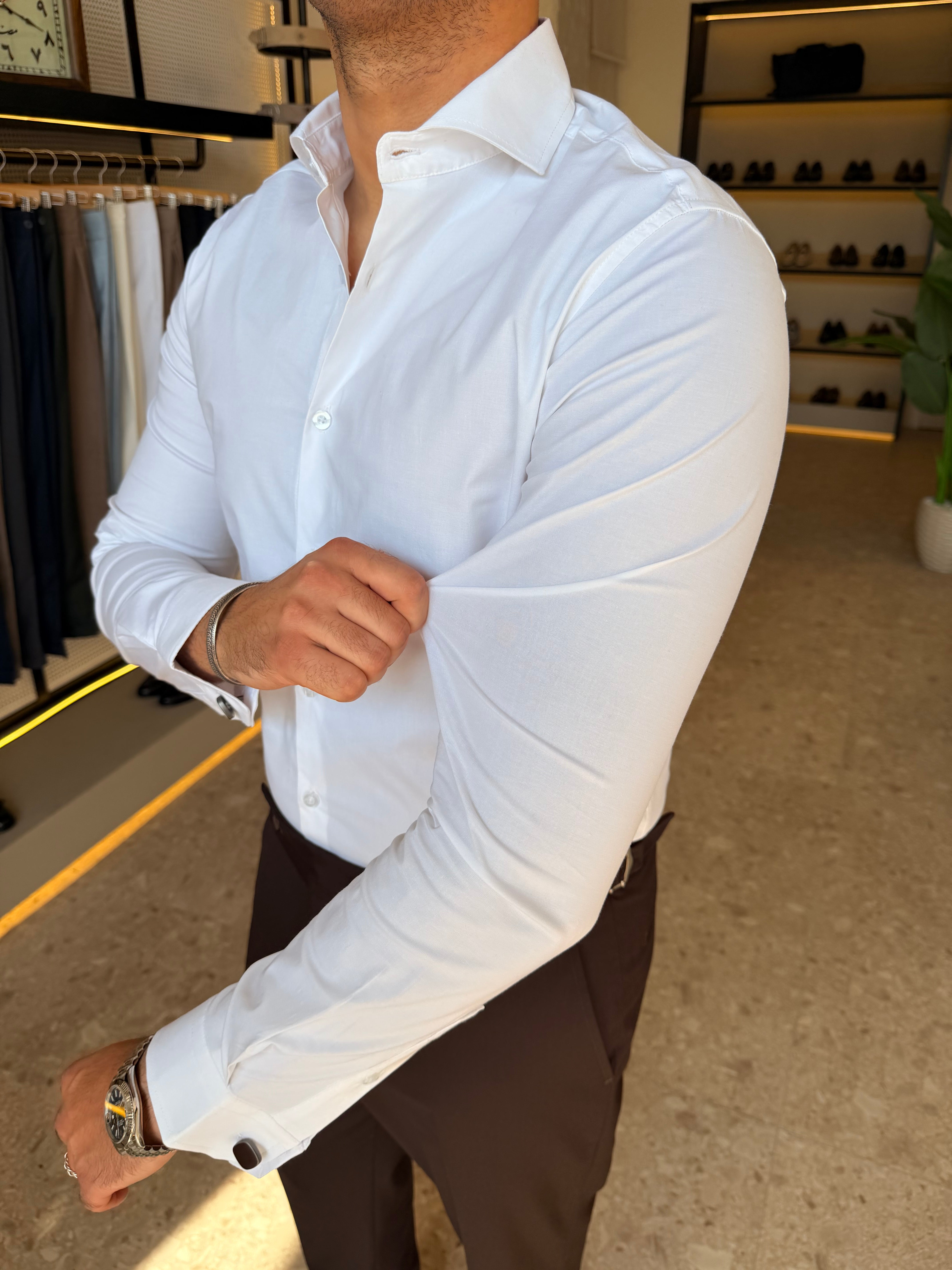 Cotton Lycra spread shirt - white