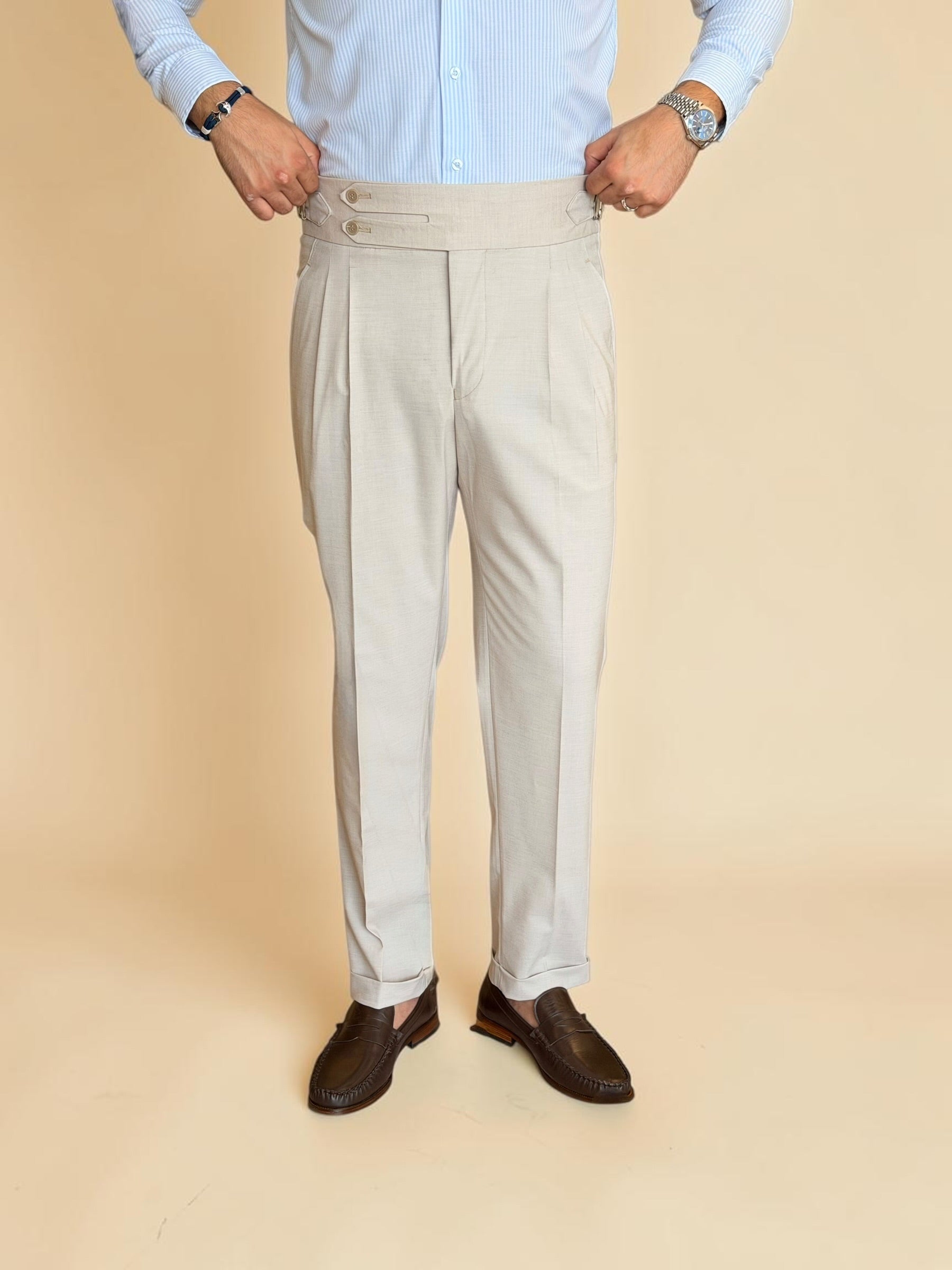 Double-Belt Gurkha Trousers - Beige