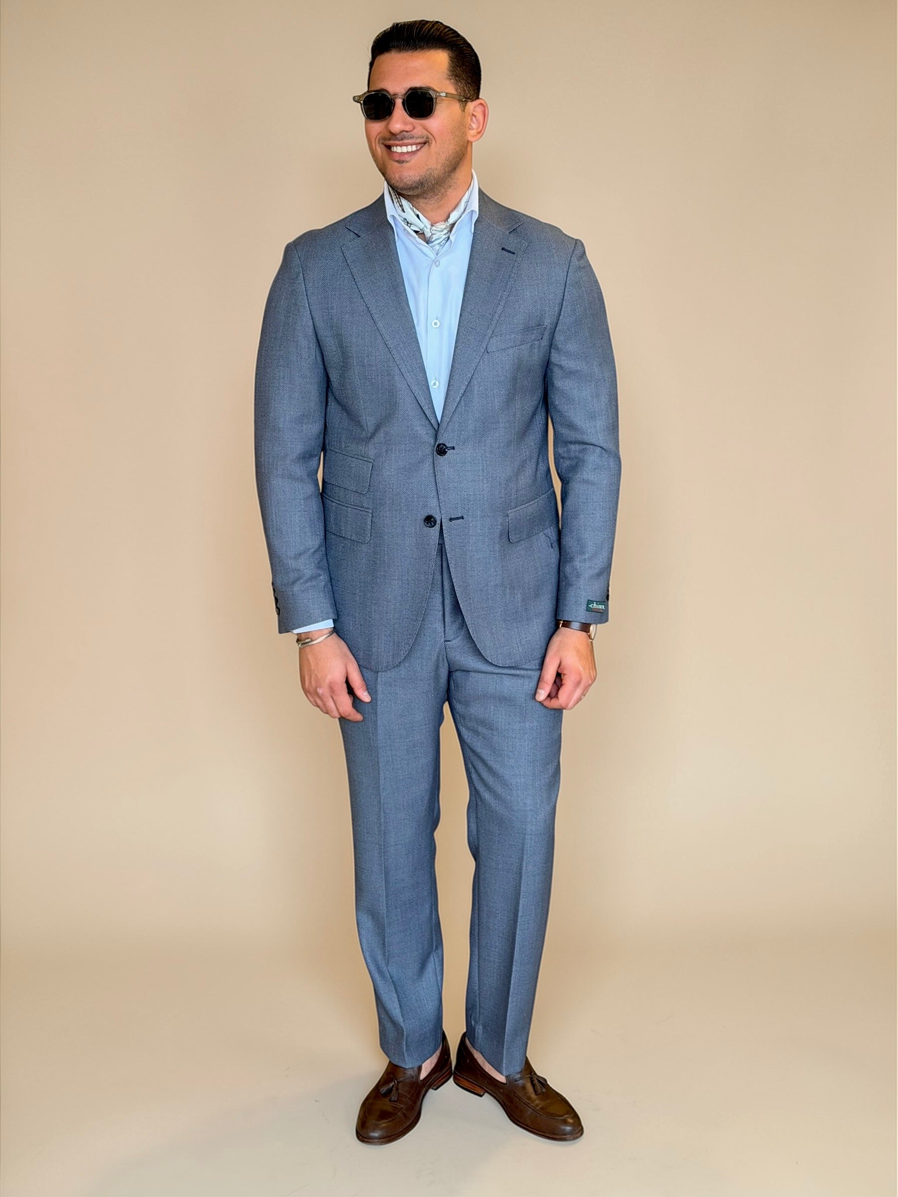 Herringbone notch suit - Navy