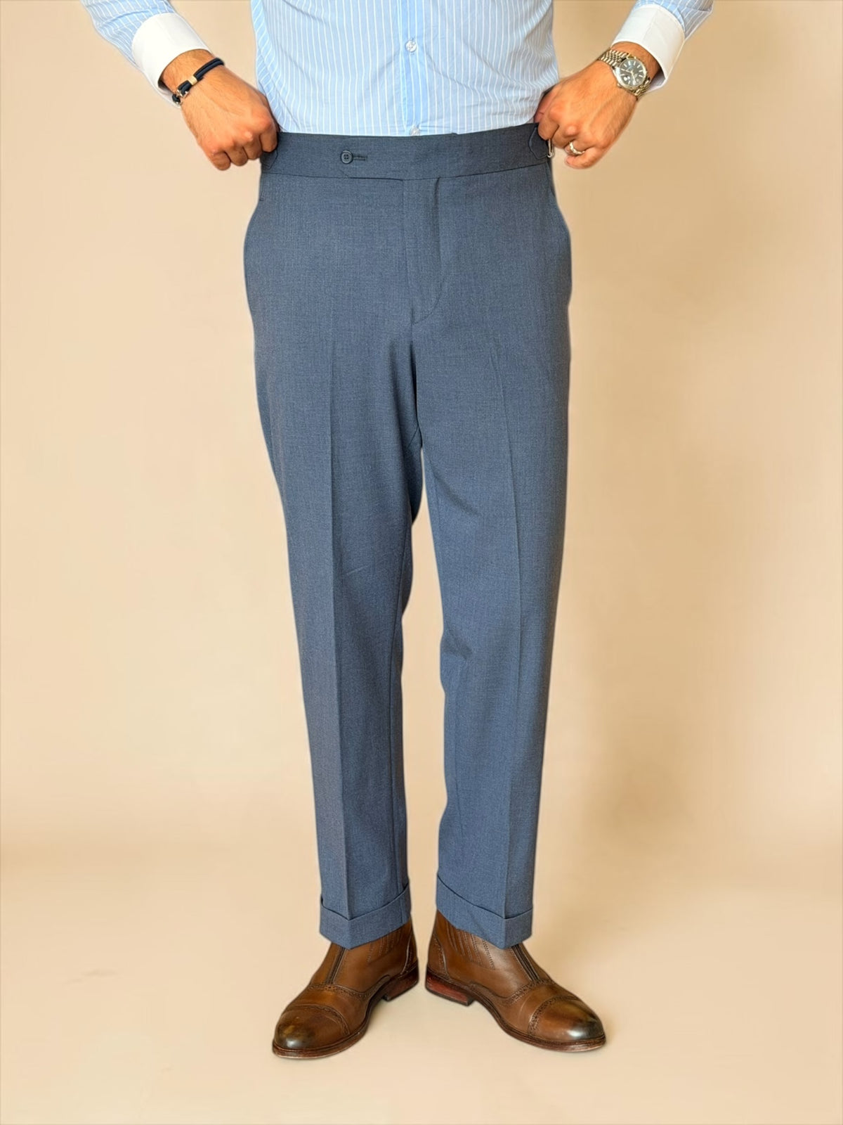One side stripe gurkha trousers - Blue