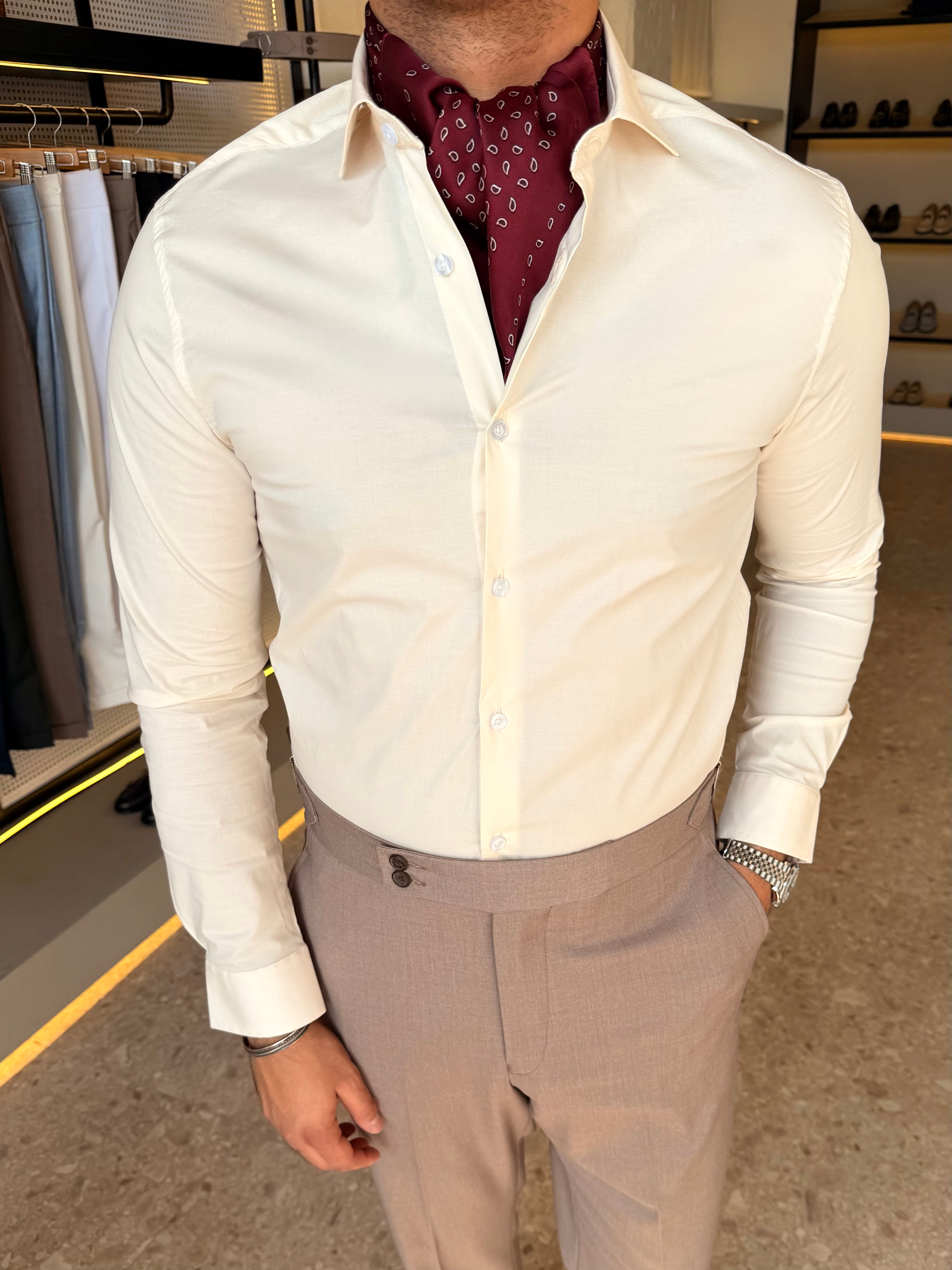 Cotton Lycra spread shirt - off white