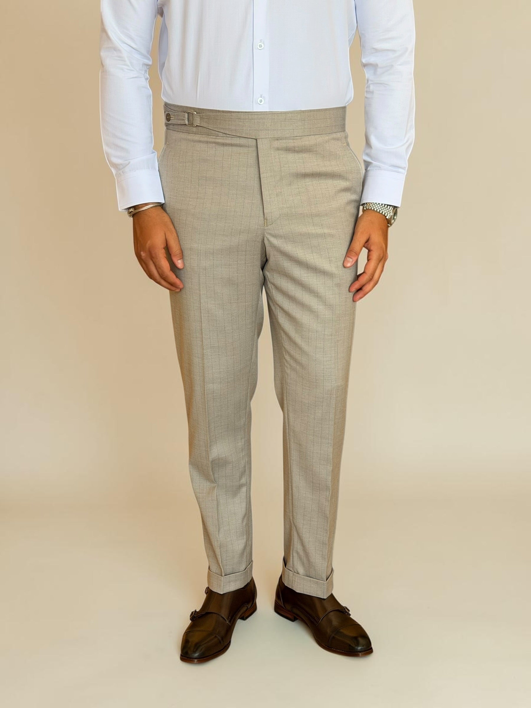 One side stripe gurkha trousers - beige
