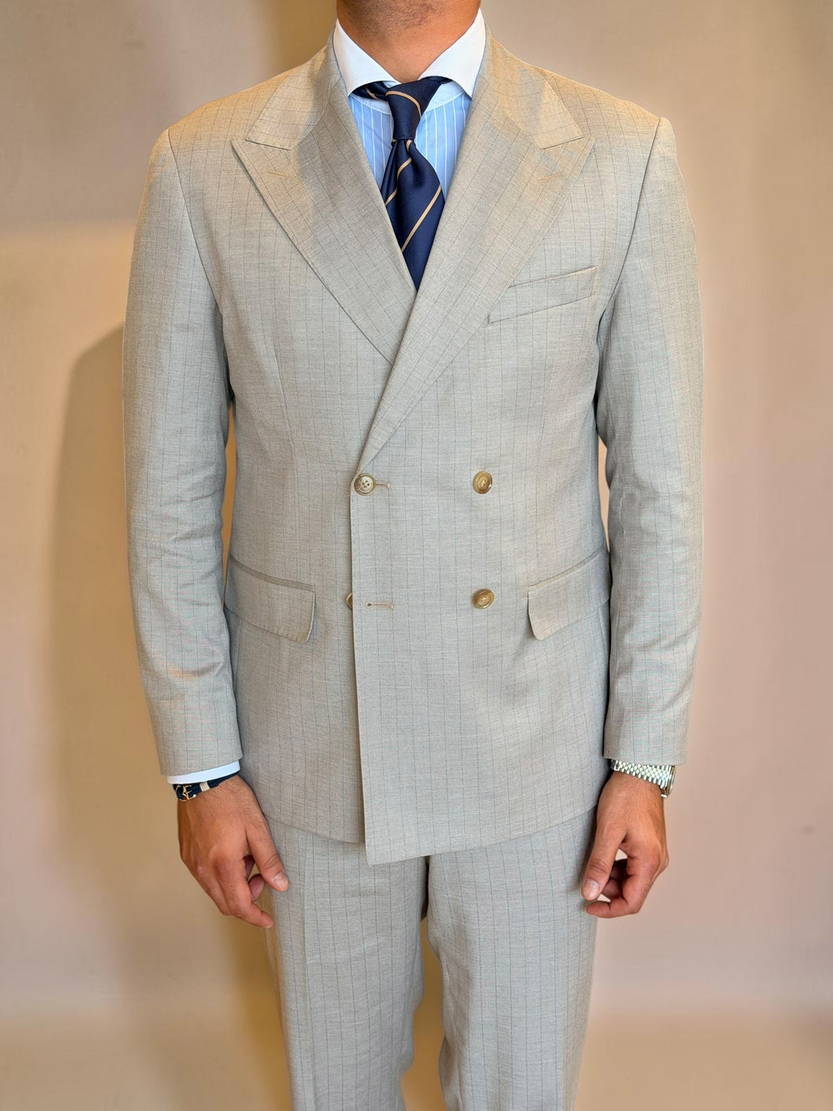 Pinstripe Double-Breasted suit - Beige