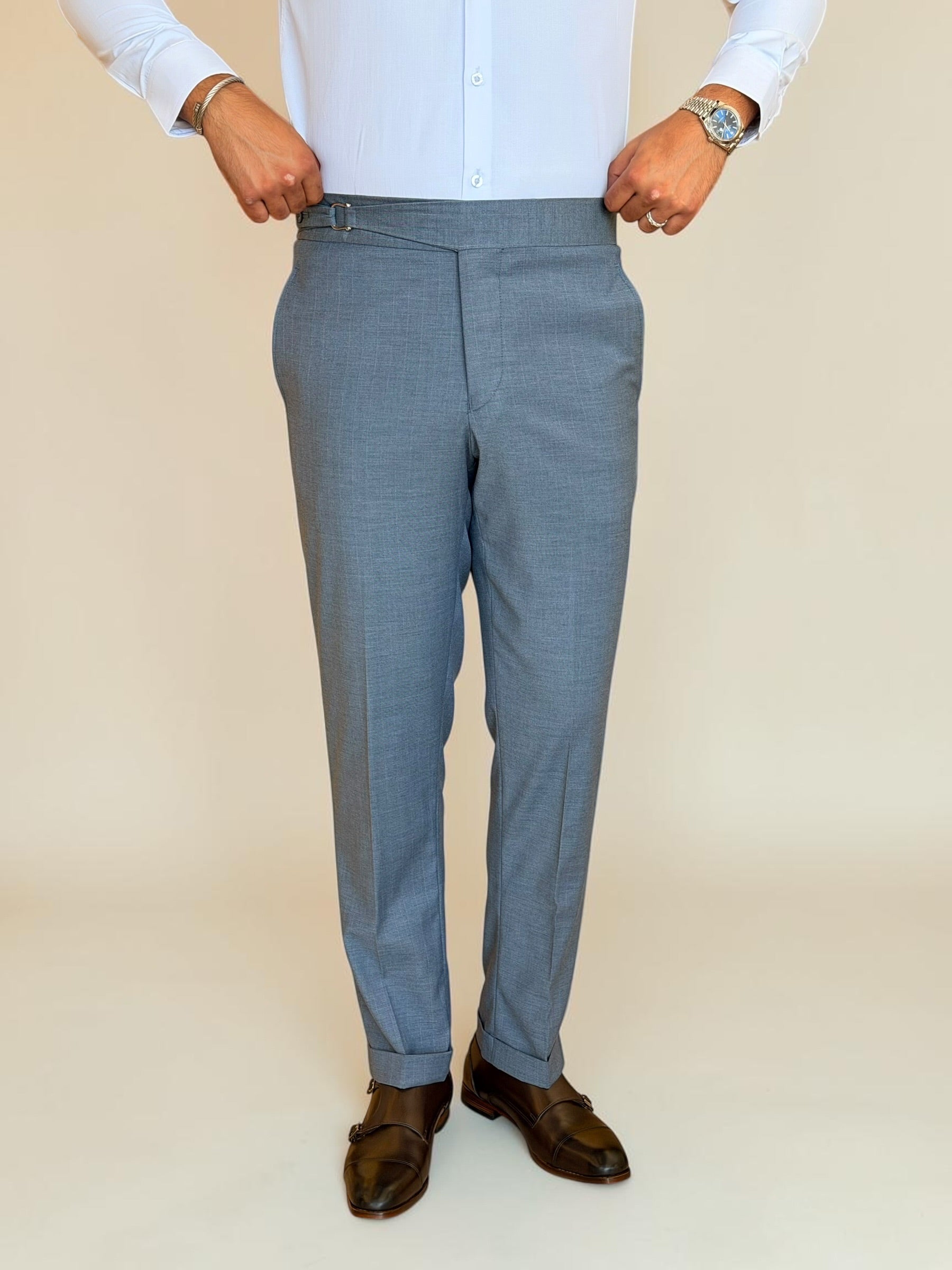 One side stripe gurkha trousers - Blue