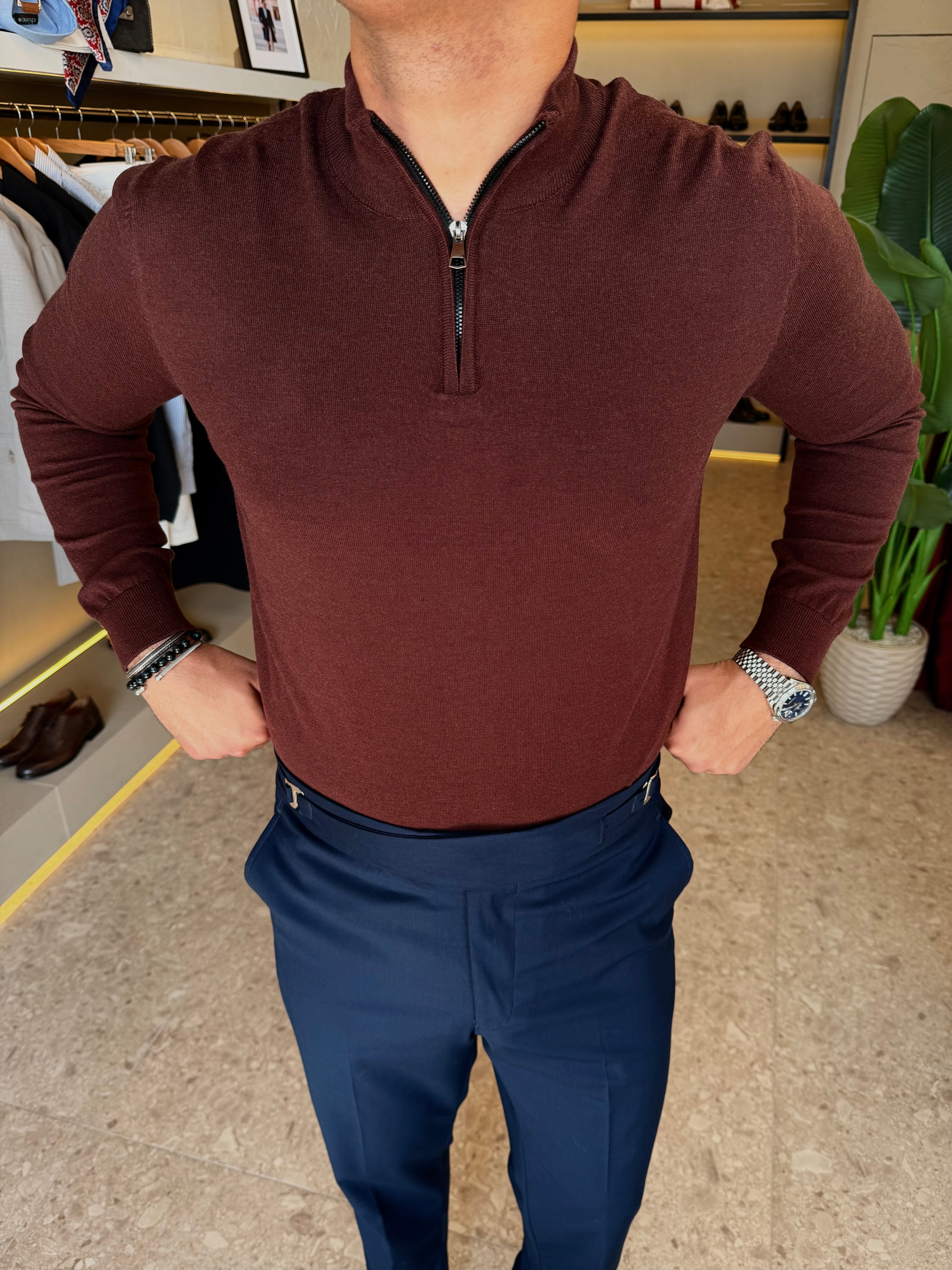 Knitwear Quarter zipper - Brown