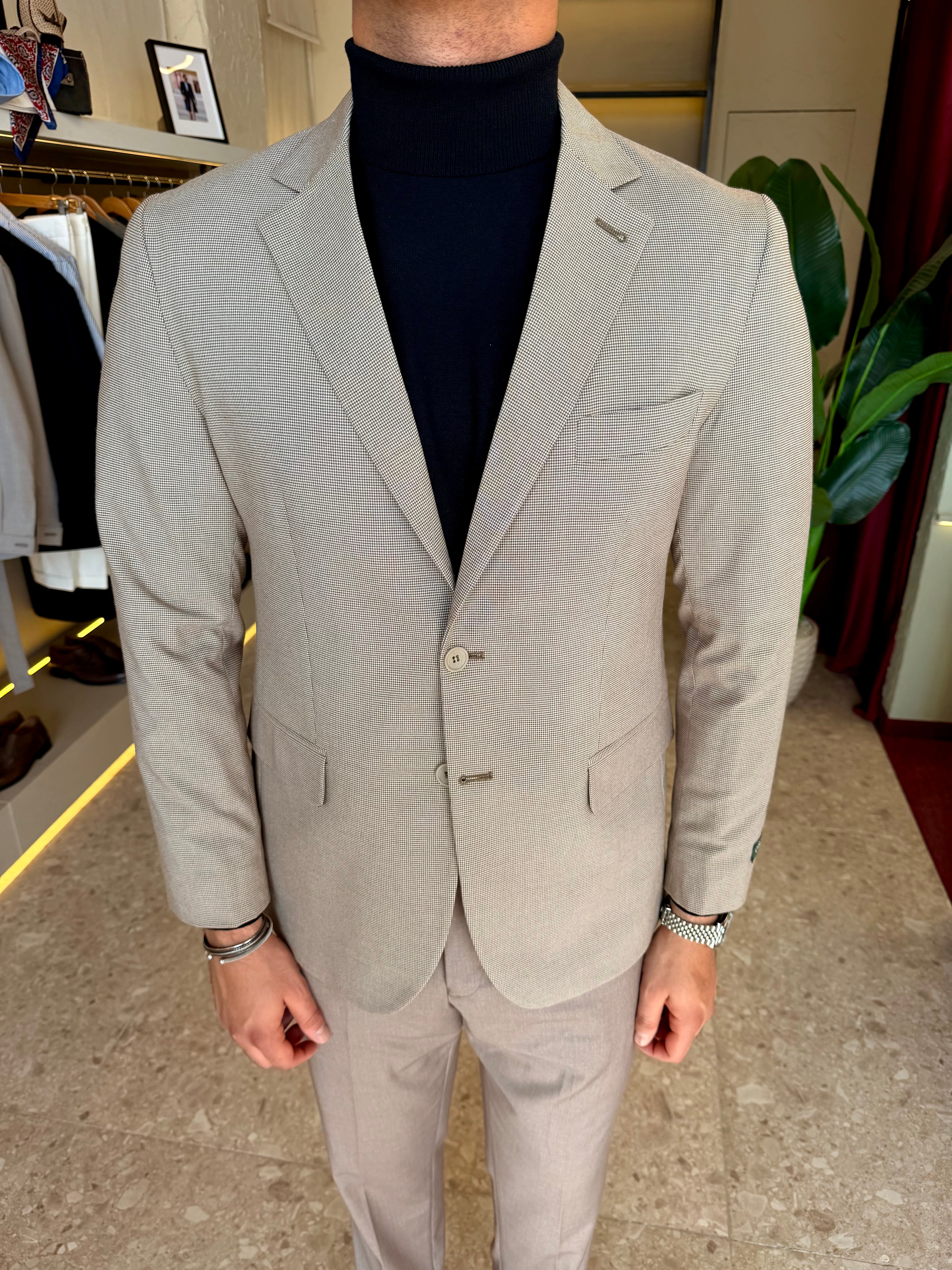 Houndstooth Tailored Blazer - Brown