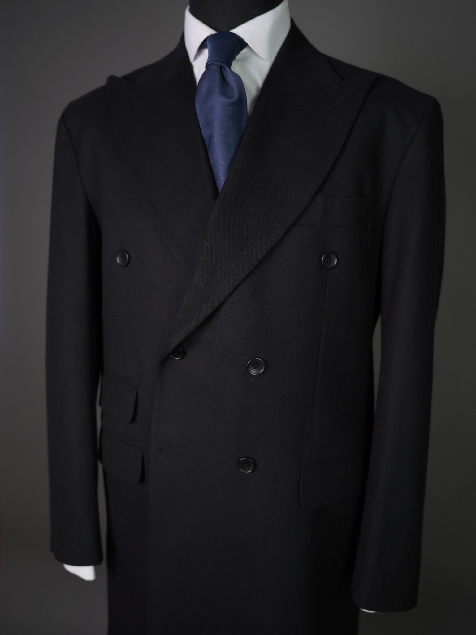 Double breasted Peak label long coat - Black