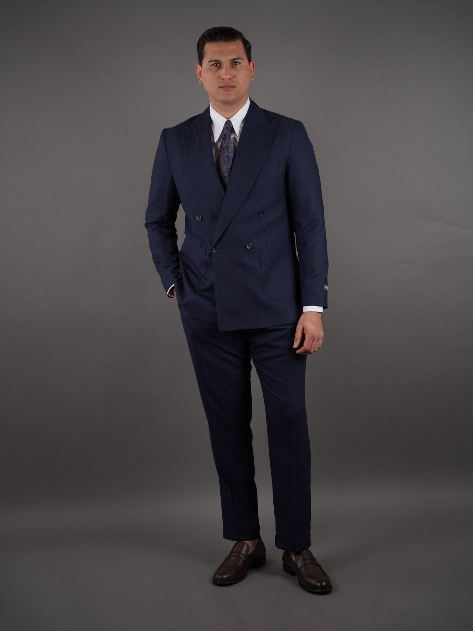 Four-Button Double-Breasted Unlined suit - navy striped