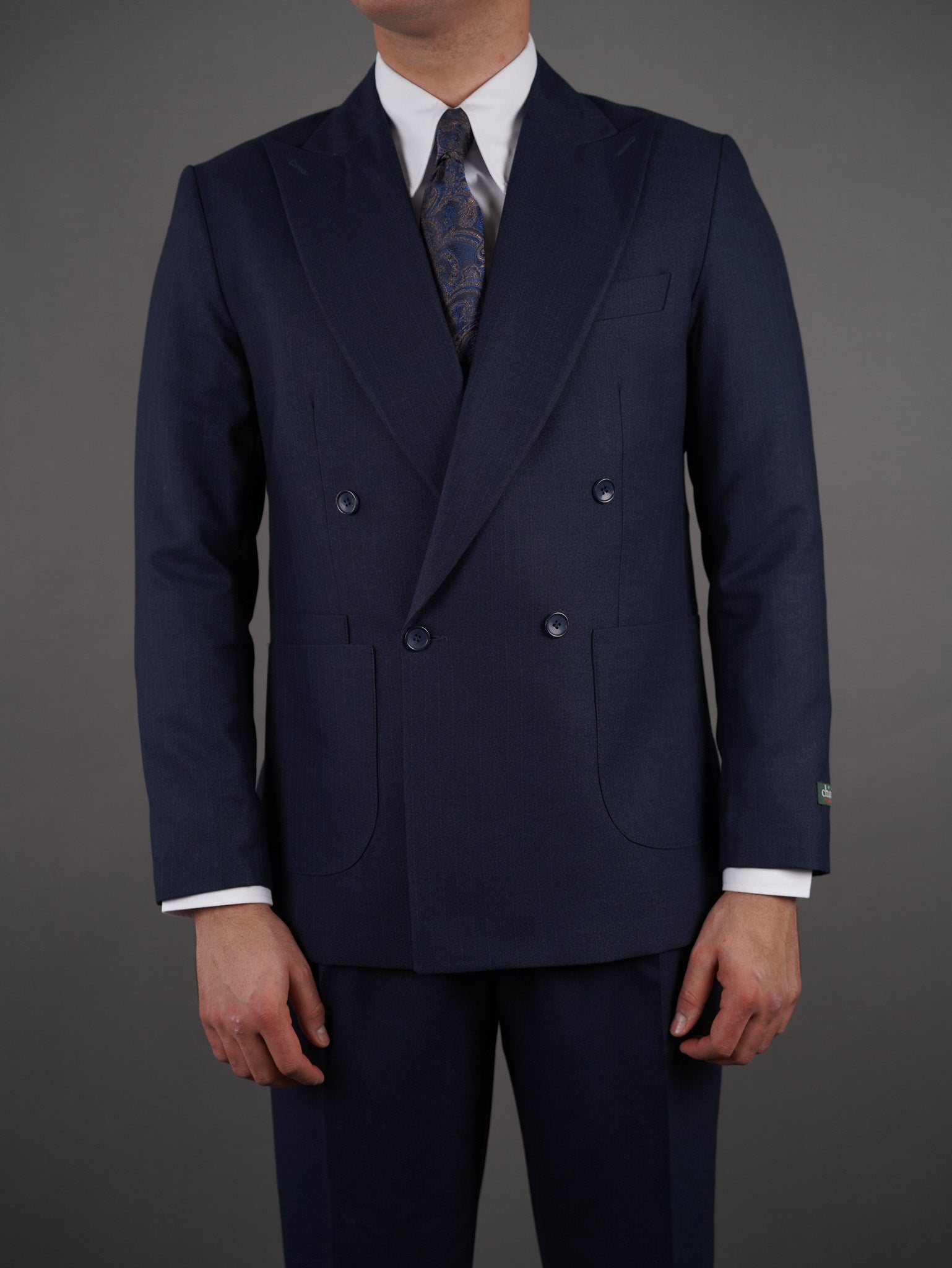 Four-Button Double-Breasted Unlined suit - navy striped