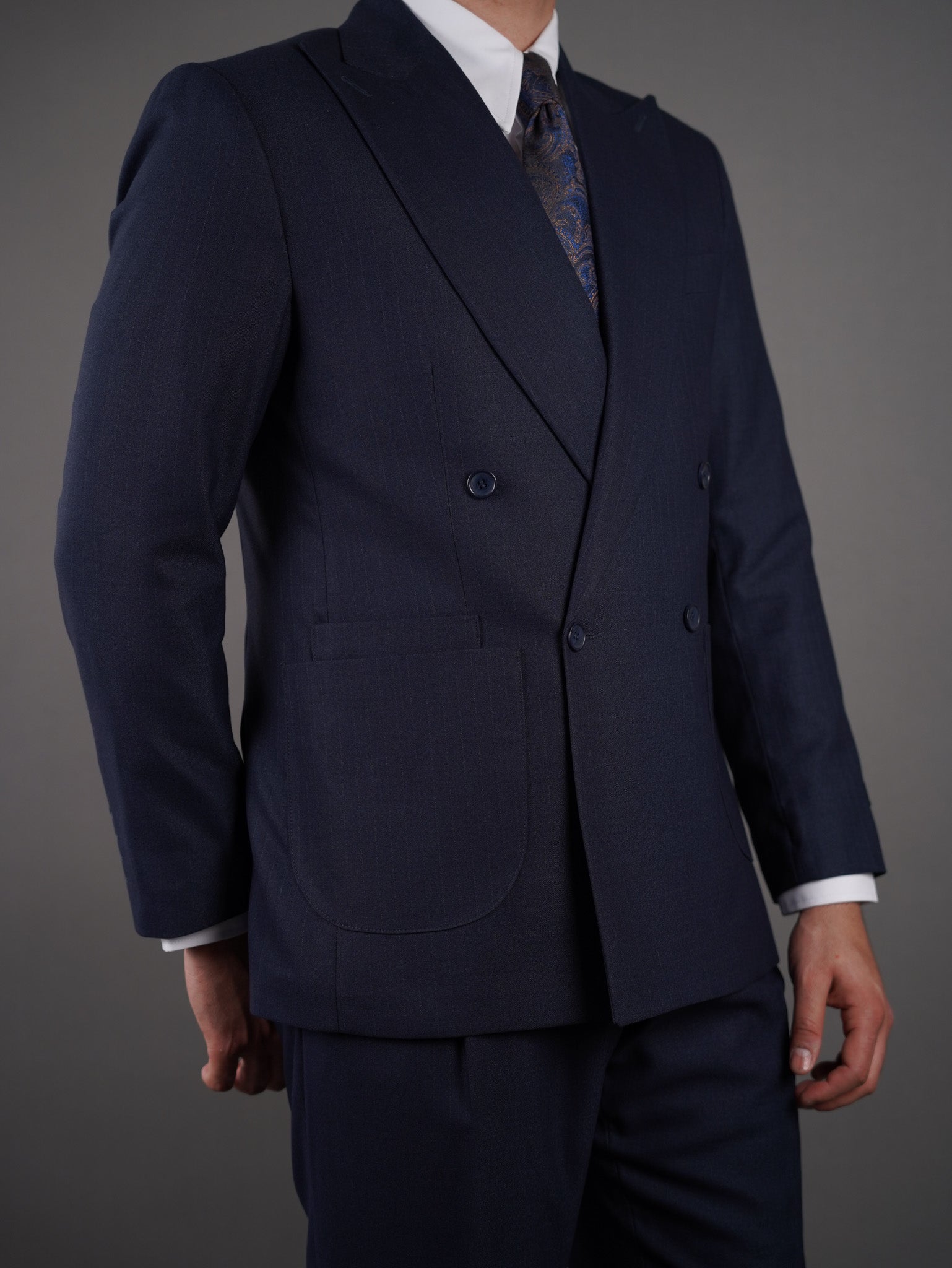 Four-Button Double-Breasted Unlined suit - navy striped