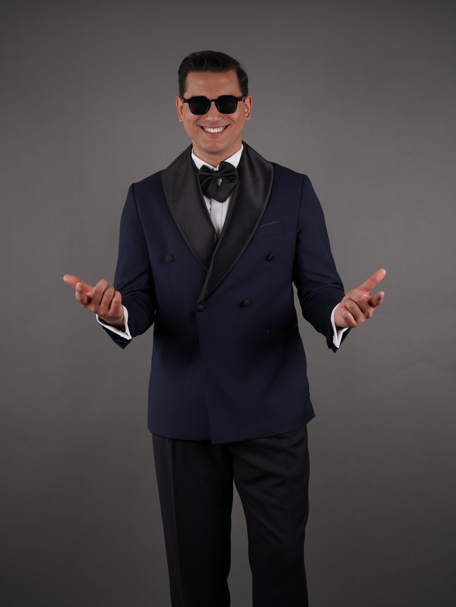 Double-Breasted Wide Shawl Collar Blazer - Navy