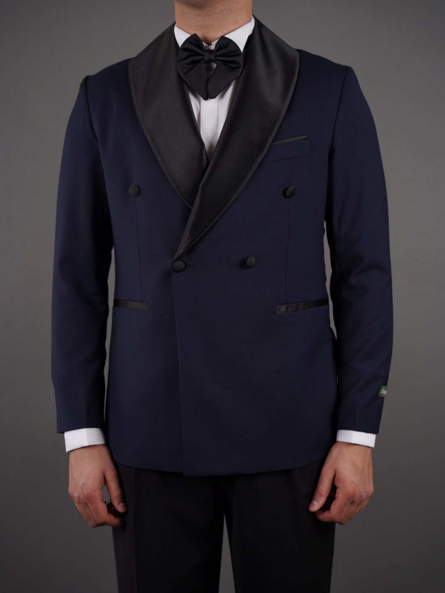Double-Breasted Wide Shawl Collar Blazer - Navy