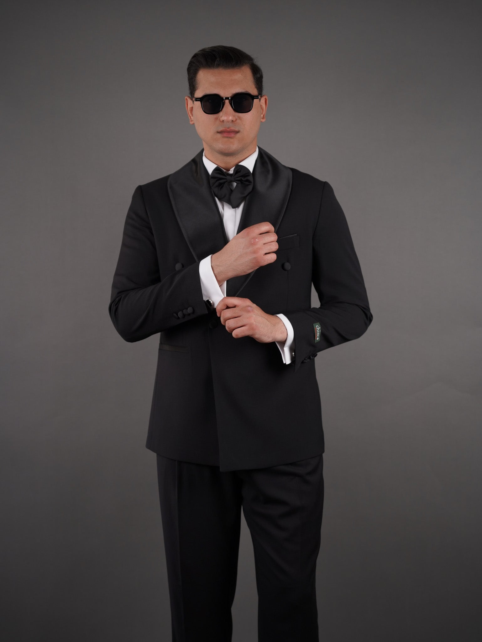 Double-Breasted Wide Shawl Collar Blazer - Black