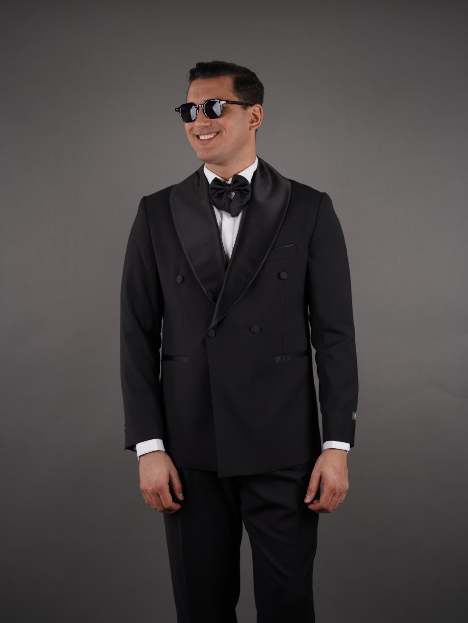 Double-Breasted Wide Shawl Collar Blazer - Black