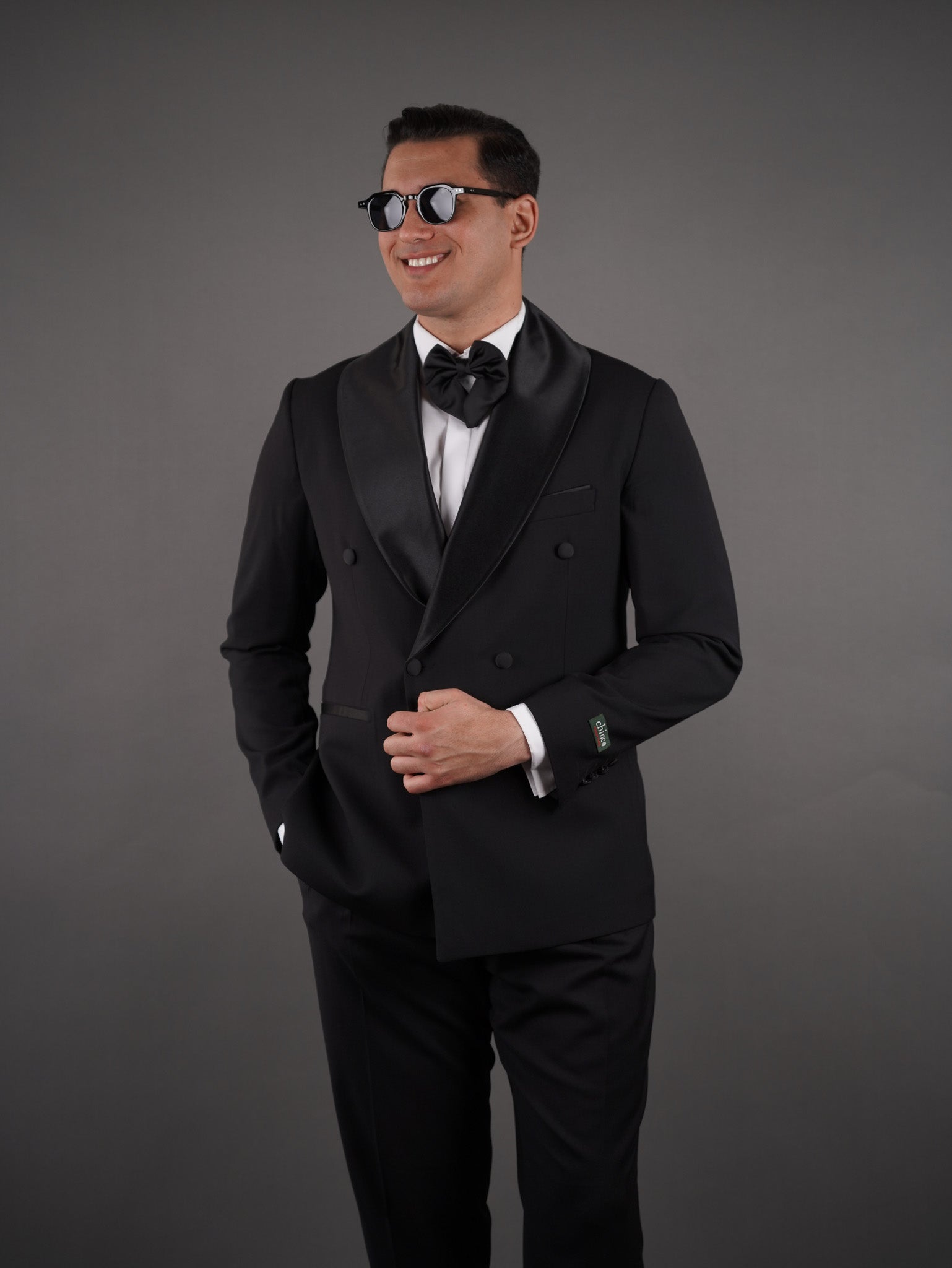 Double-Breasted Wide Shawl Collar Blazer - Black