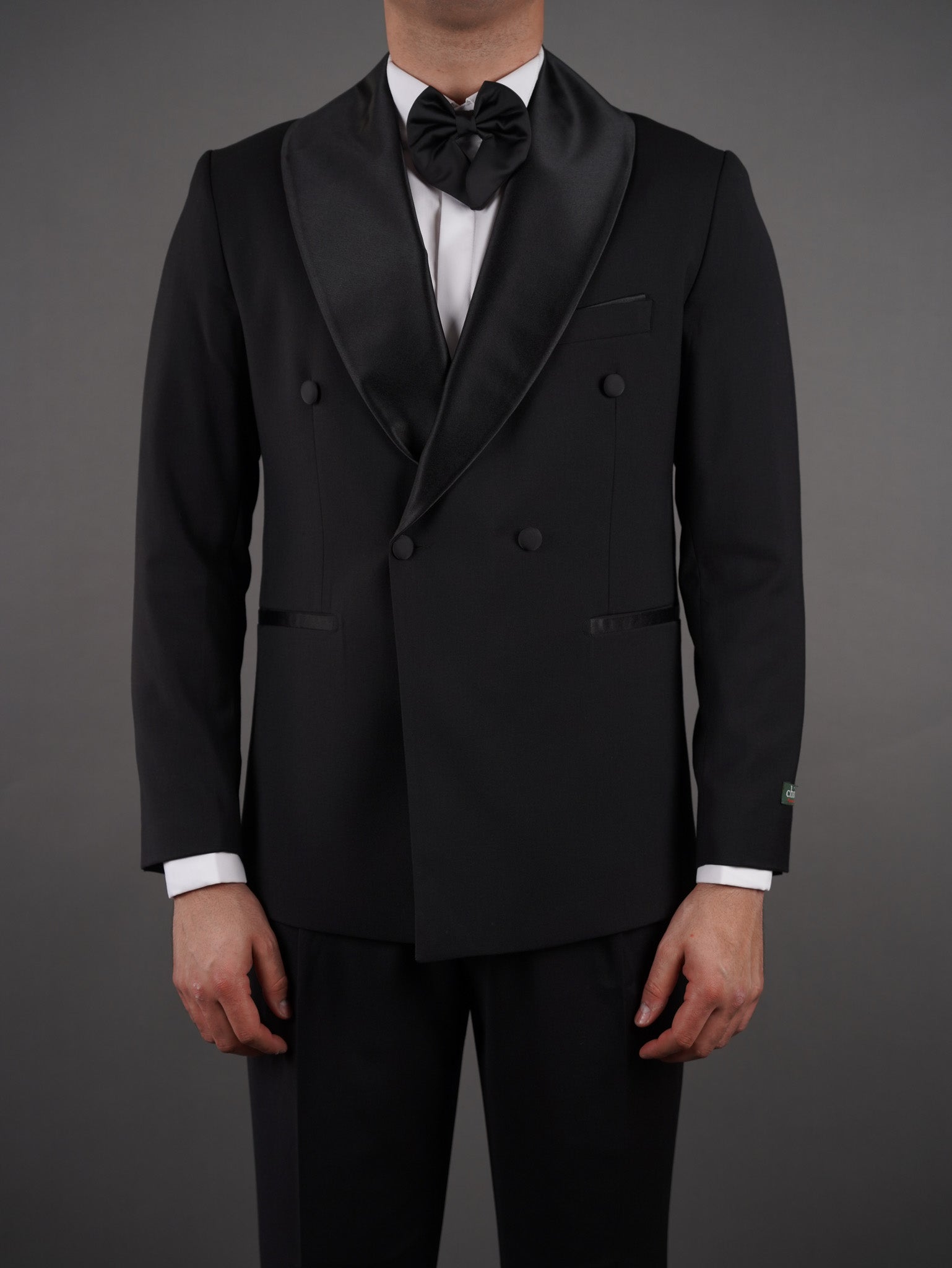 Double-Breasted Wide Shawl Collar Blazer - Black