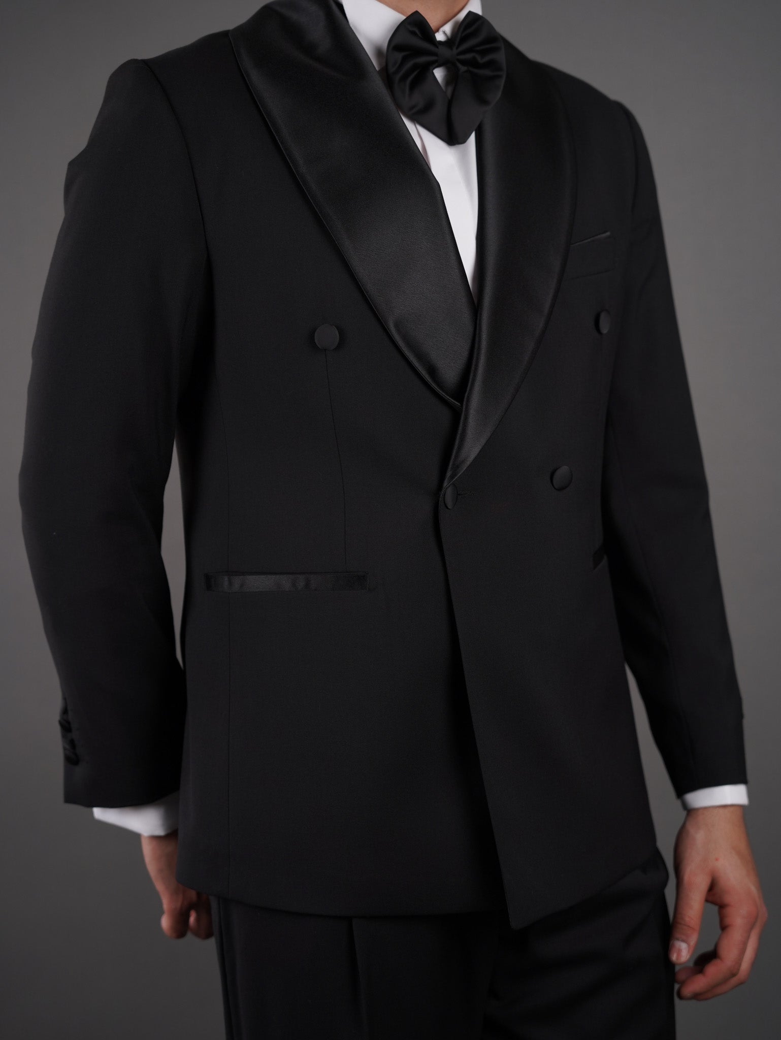 Double-Breasted Wide Shawl Collar Blazer - Black