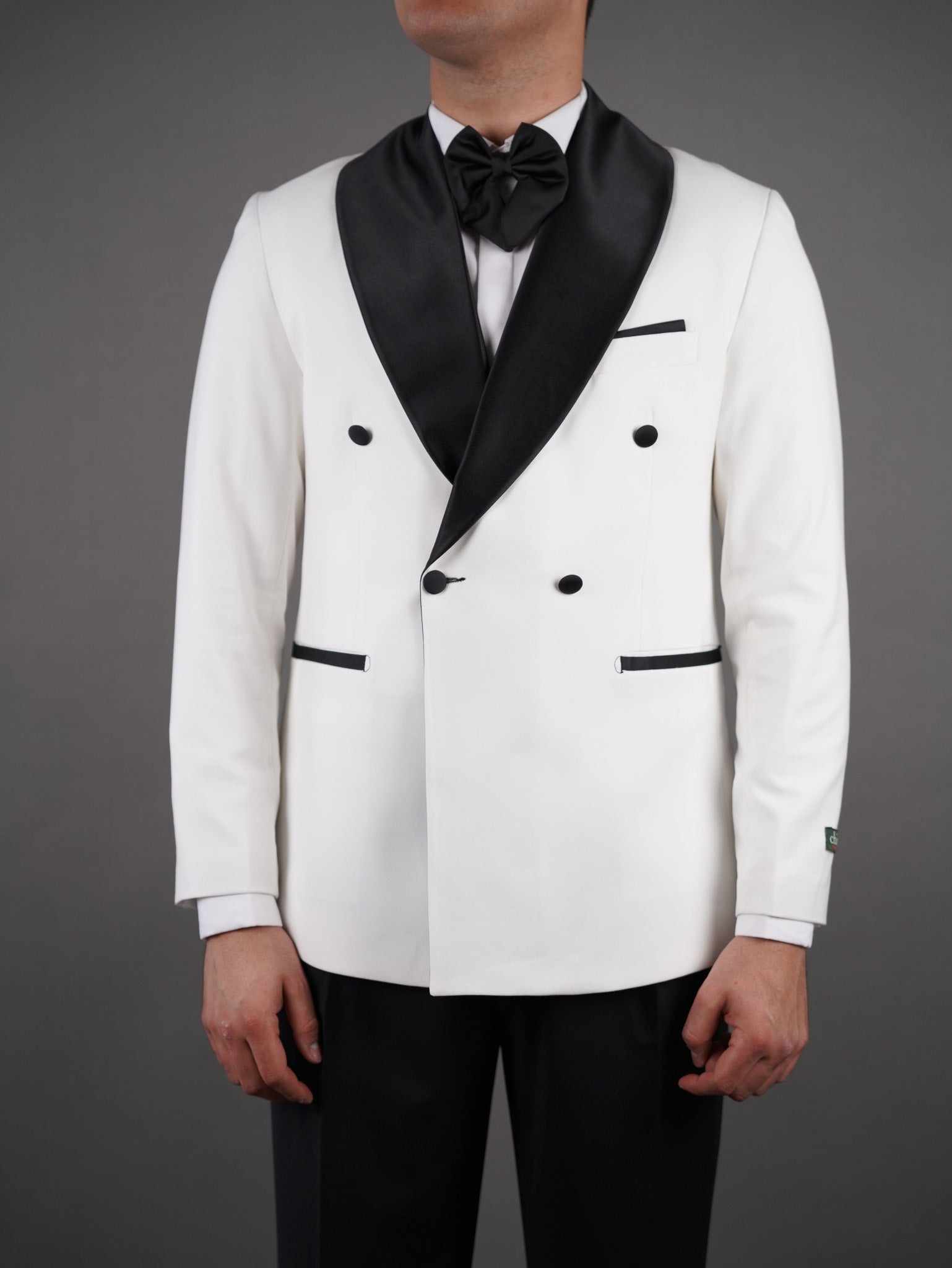 Double-Breasted Wide Shawl Collar Blazer - Off white
