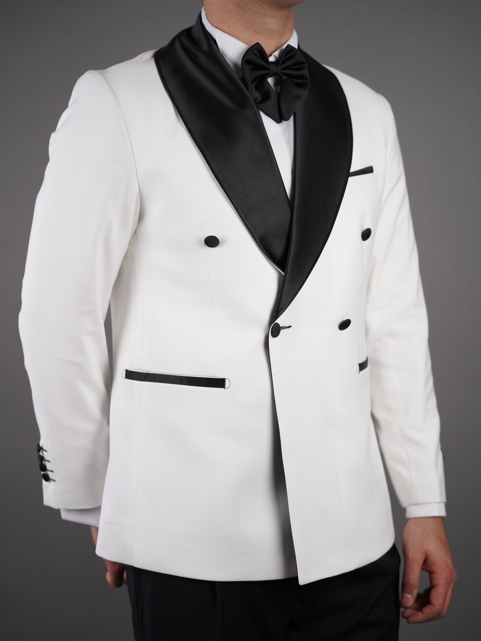 Double-Breasted Wide Shawl Collar Blazer - Off white