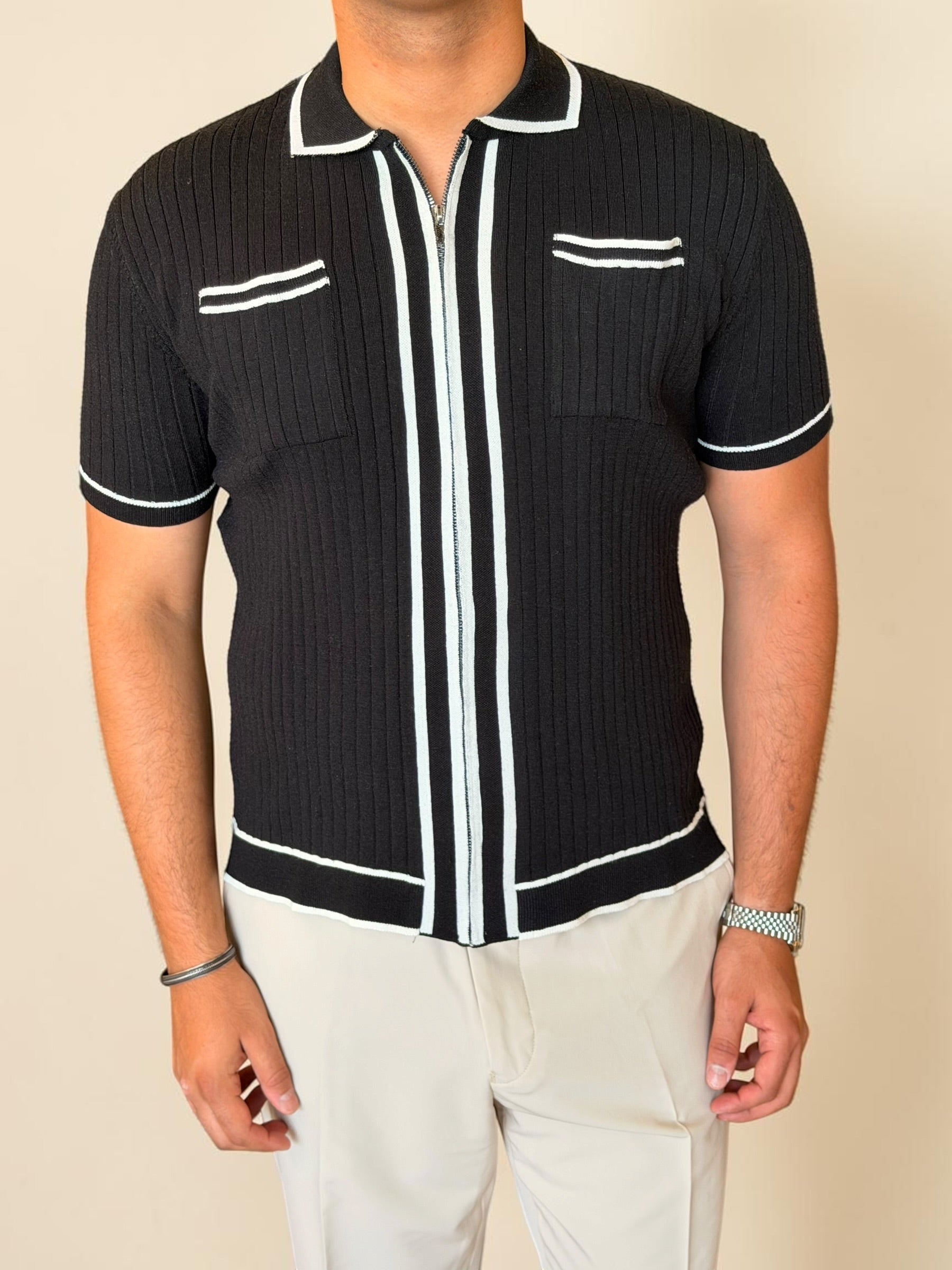 Zipper knitted polo - Black