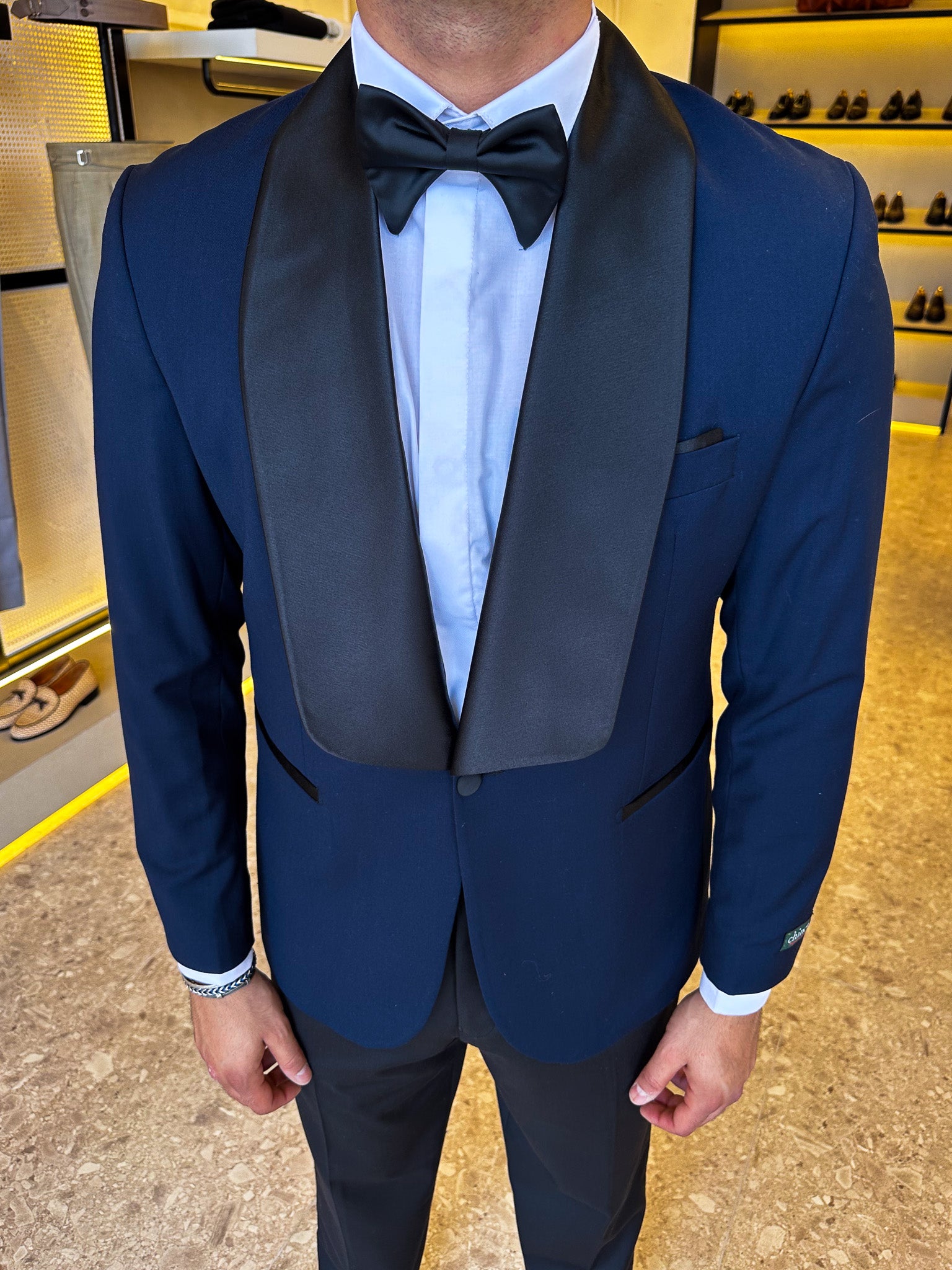Shawl Collar Tuxedo Blazer - Navy