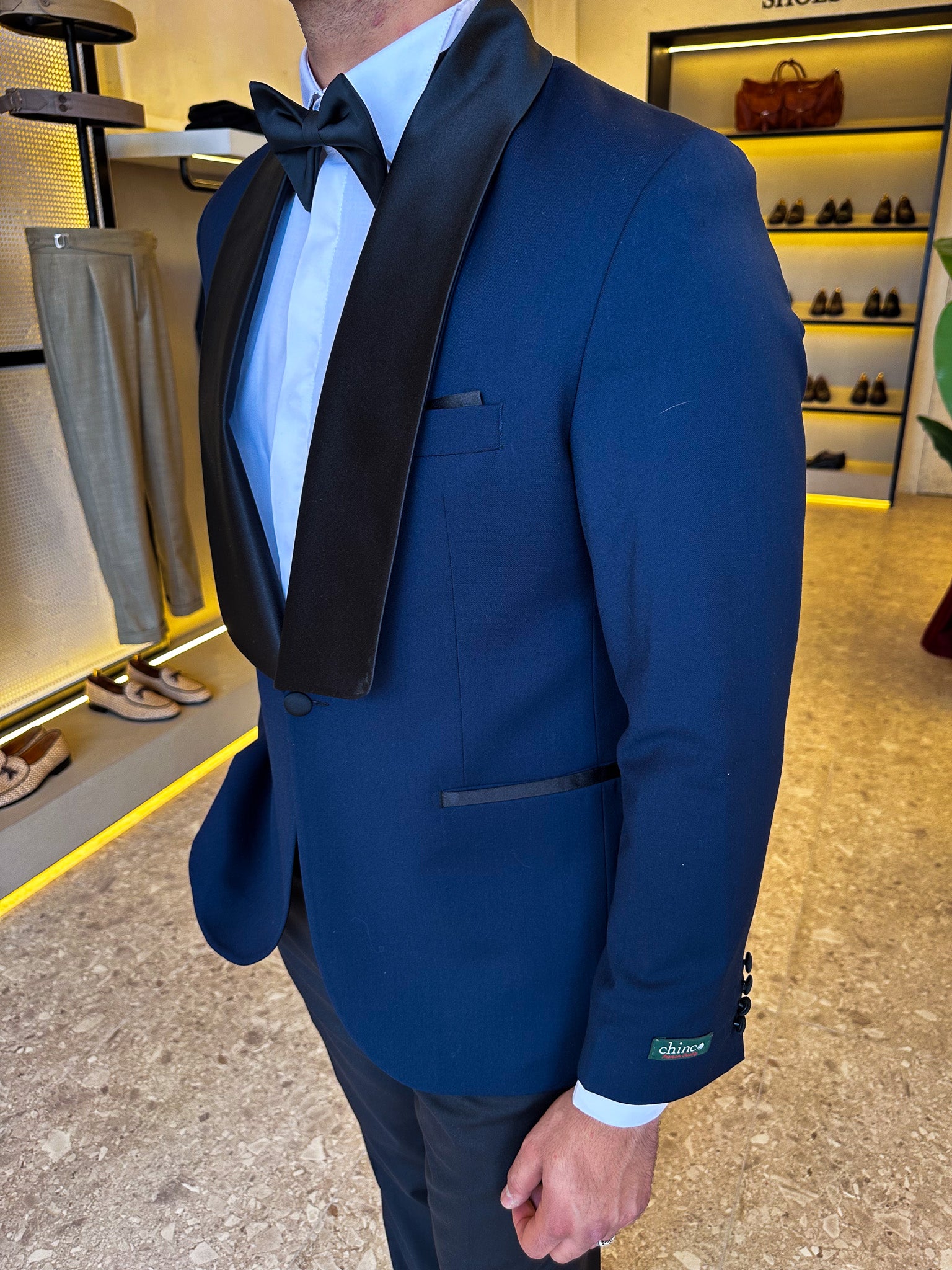 Shawl Collar Tuxedo Blazer - Navy
