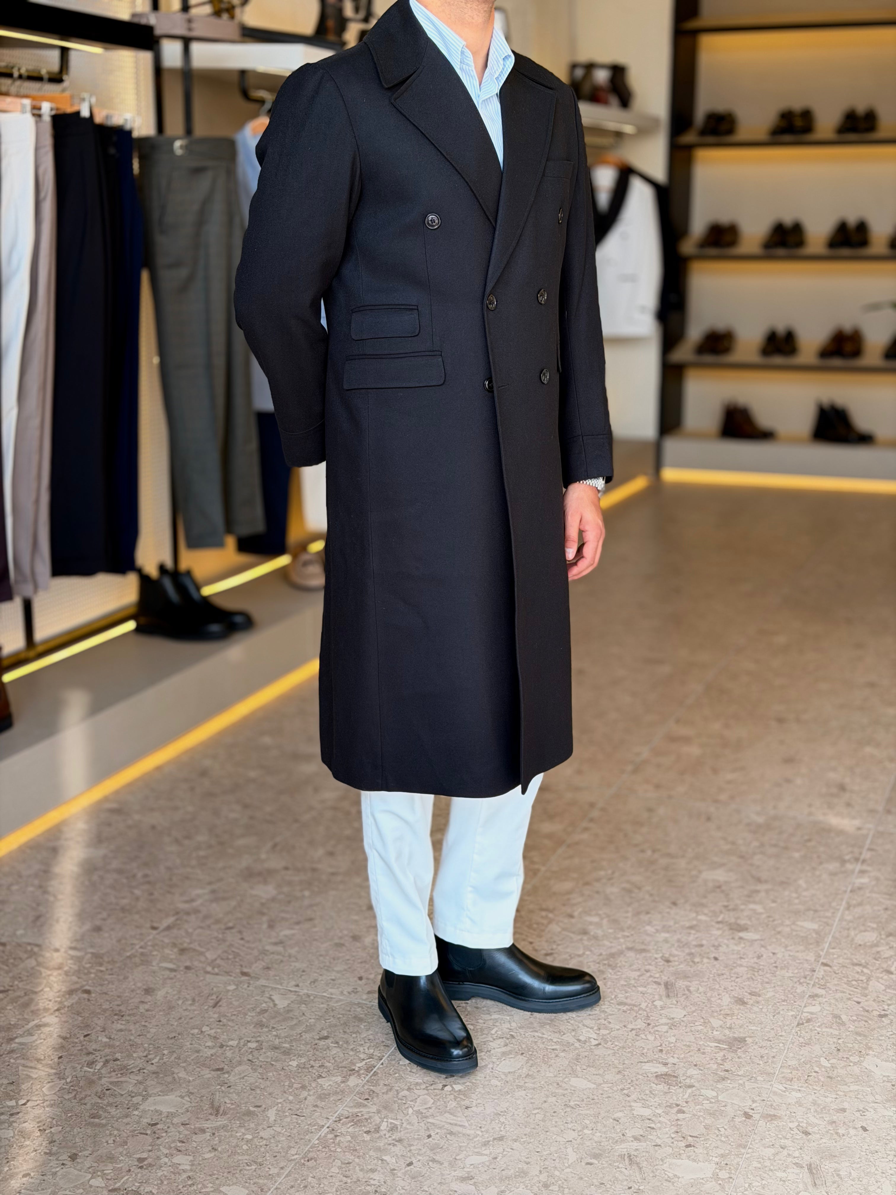 long double breasted coat - Black