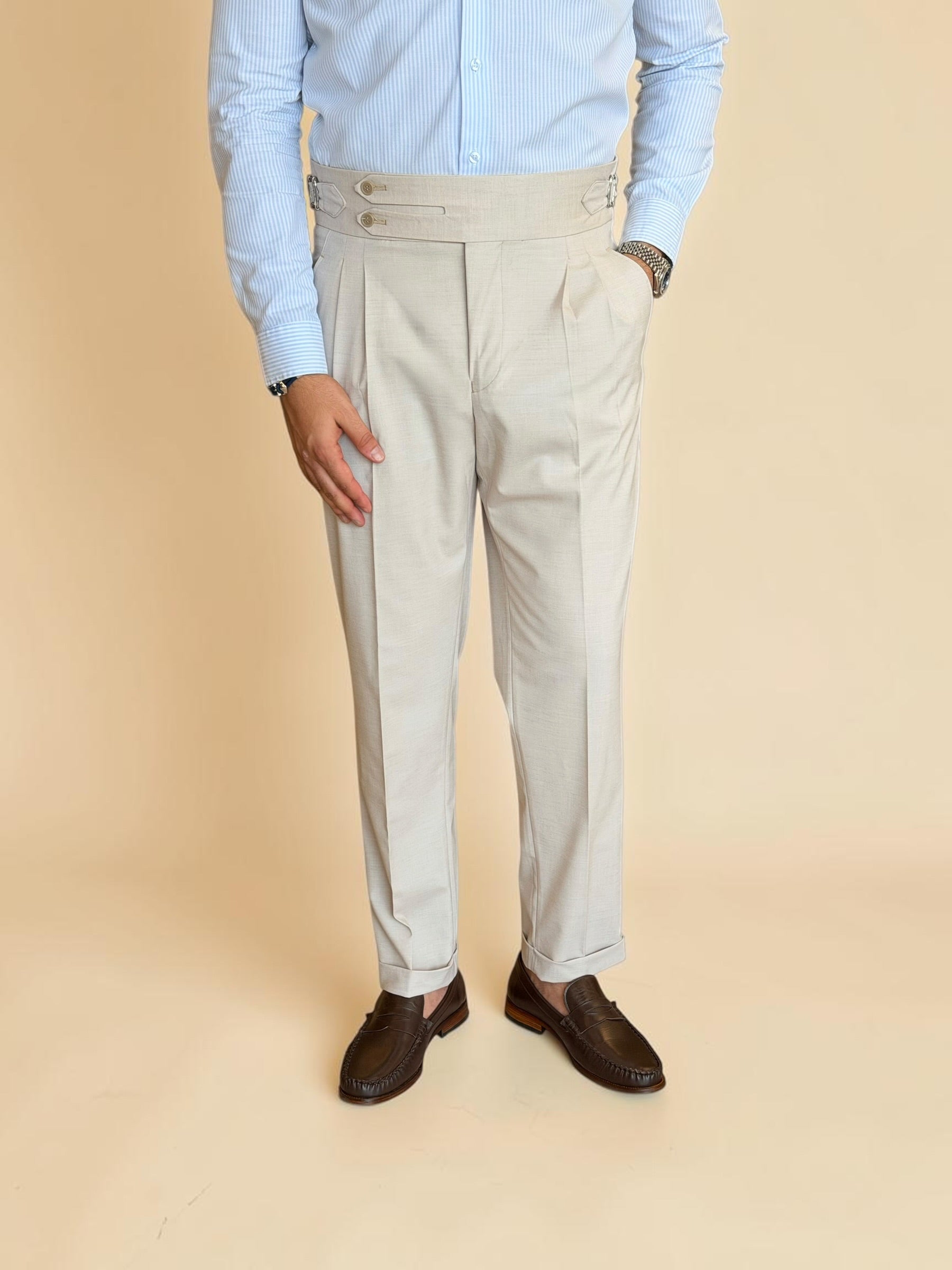 Double-Belt Gurkha Trousers - Beige