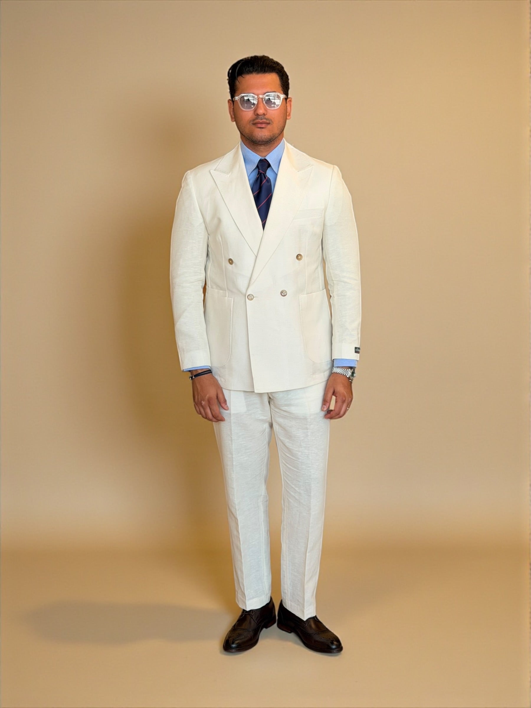 Pure linen double breasted suit - Off white