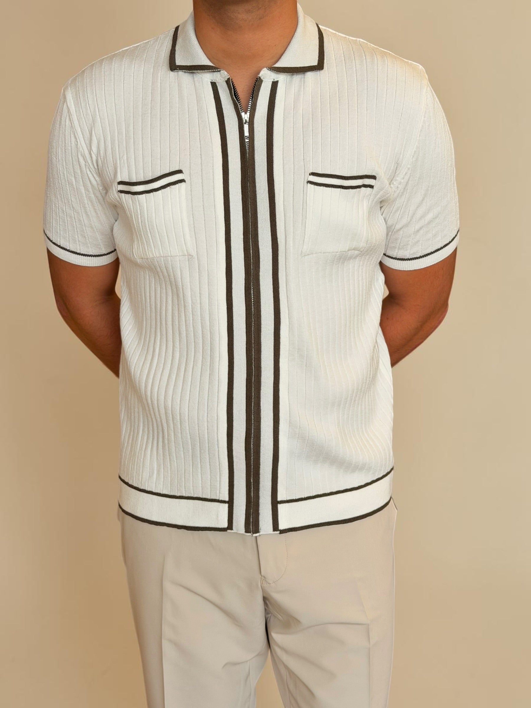 Zipper knitted polo - off white