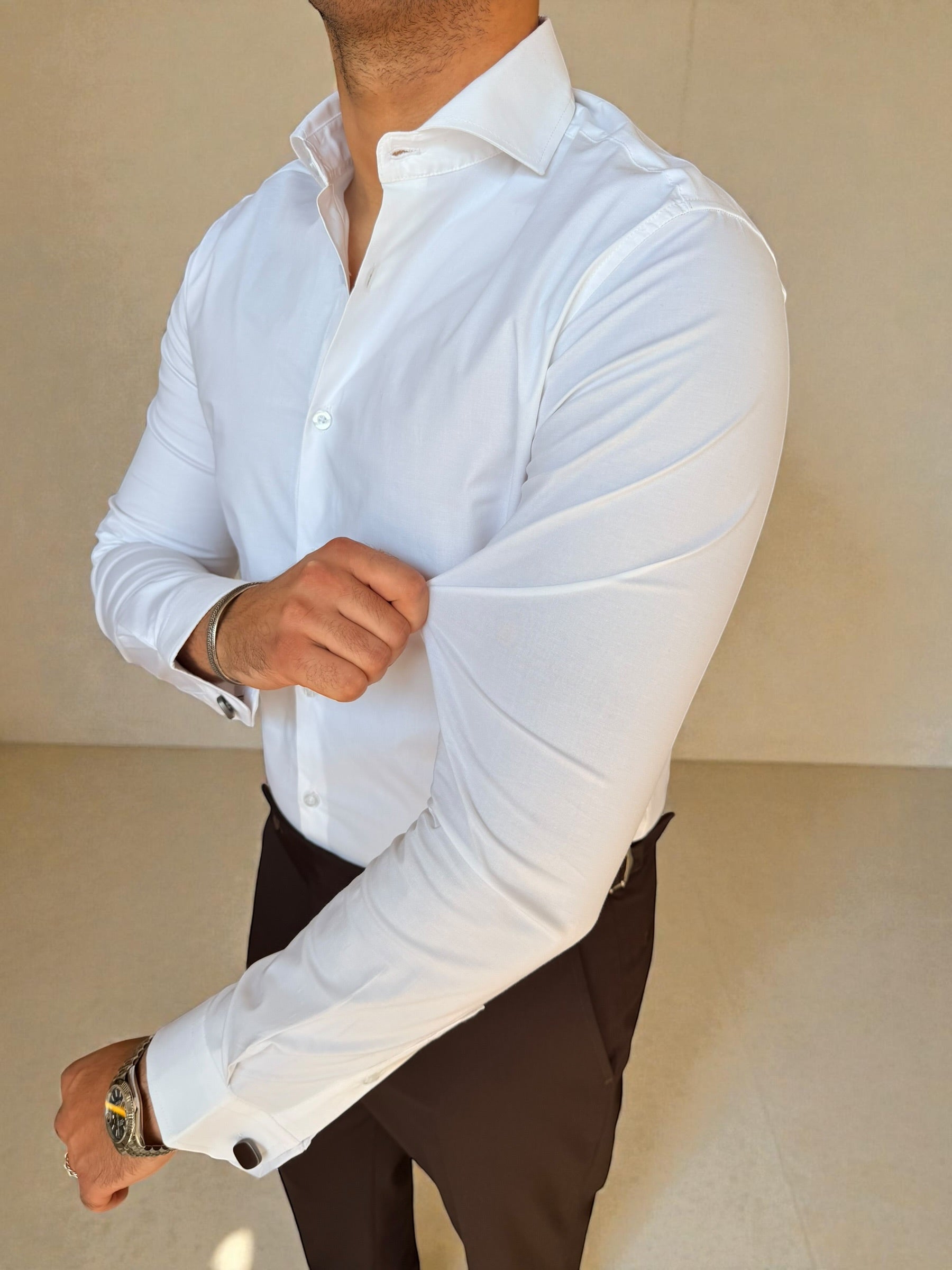 Cotton Lycra spread shirt - white